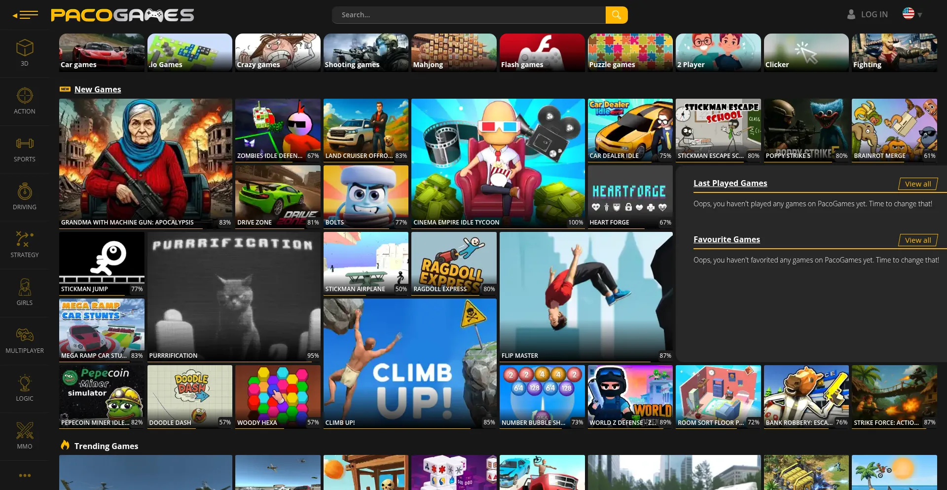 Website screenshot of Pacogames.com