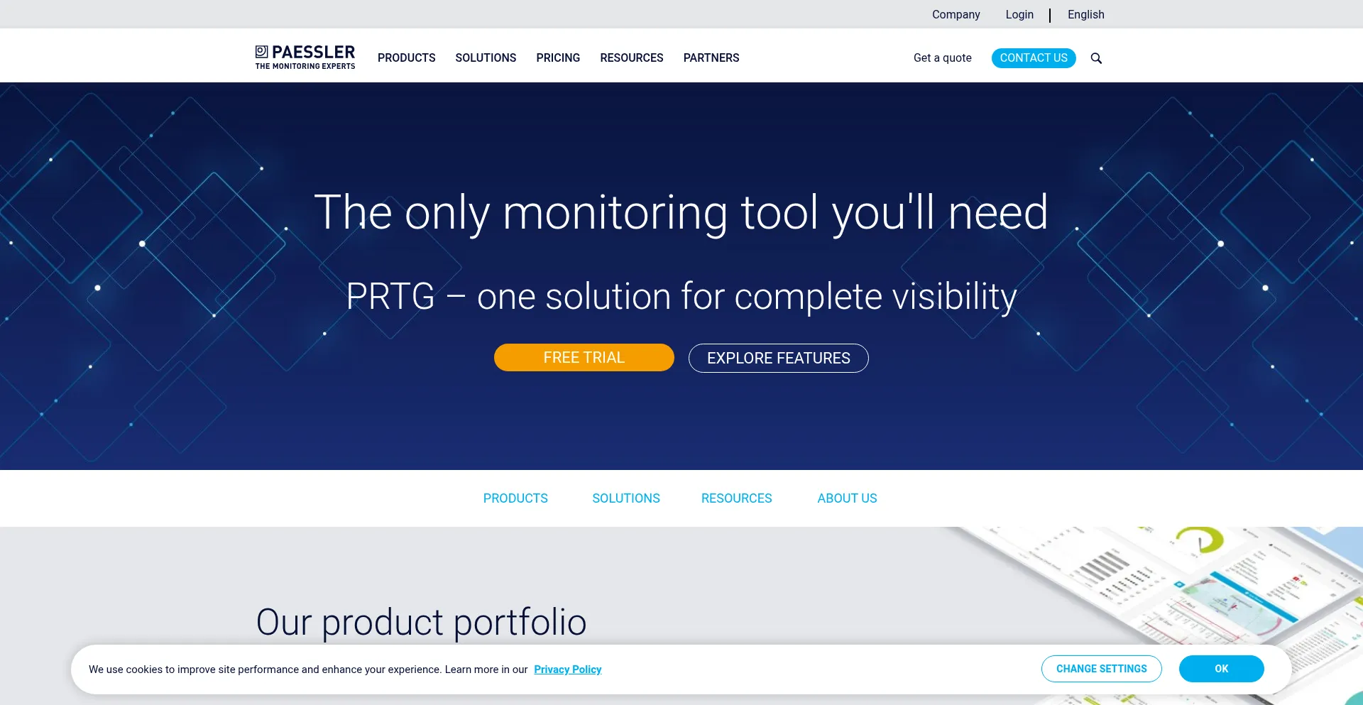 Website screenshot of Paessler.com