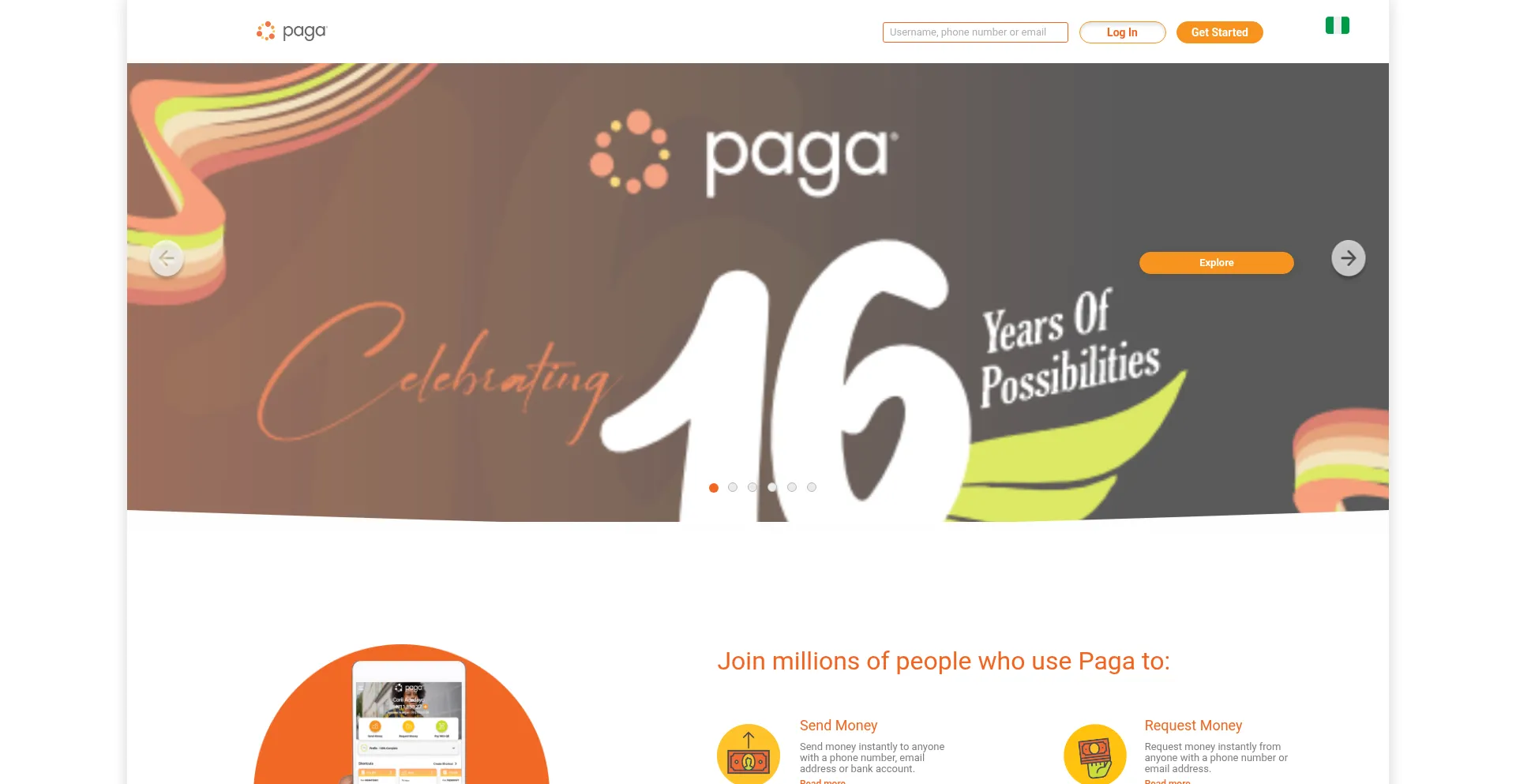 Website screenshot of Paga.com