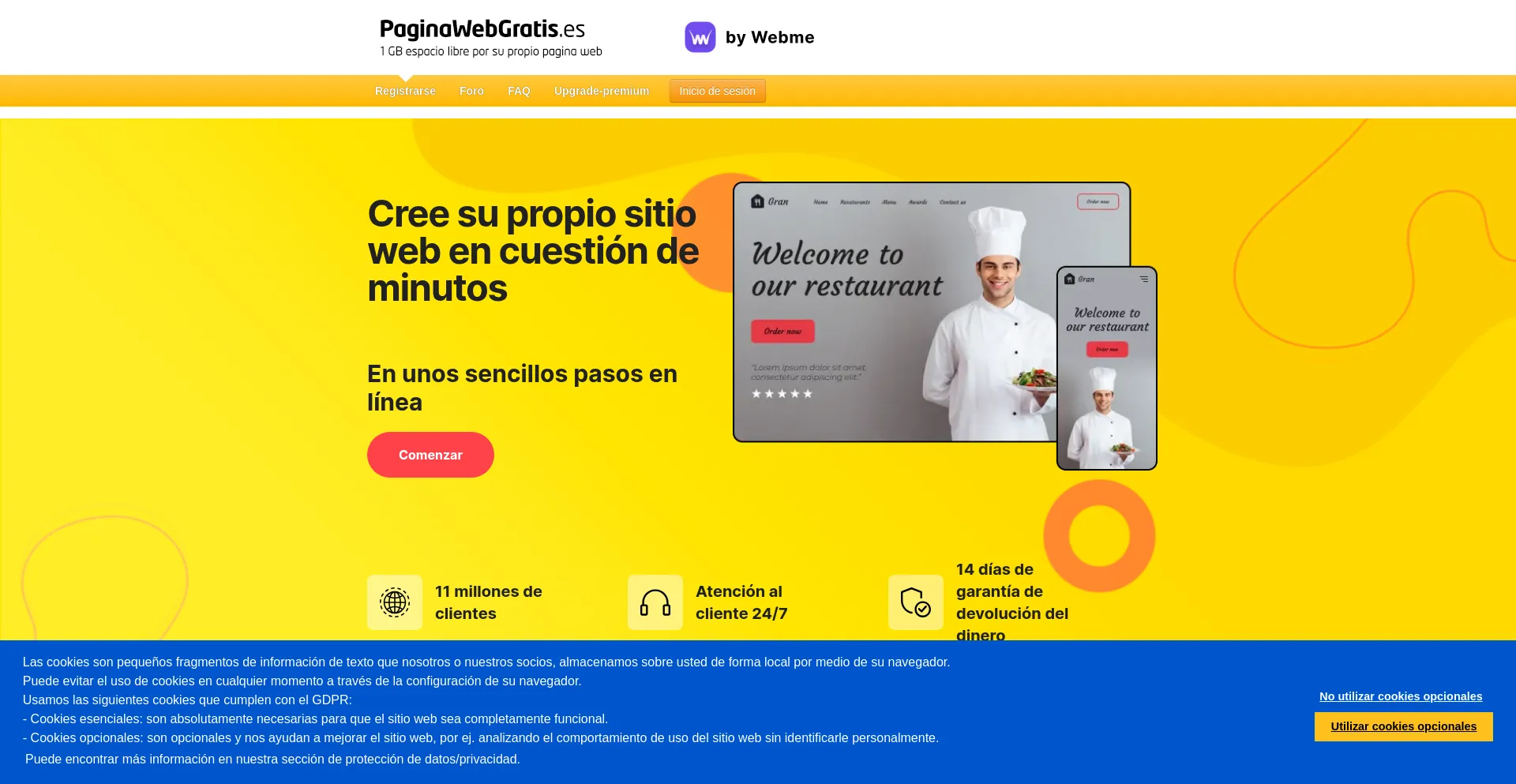 Website screenshot of Paginawebgratis.es