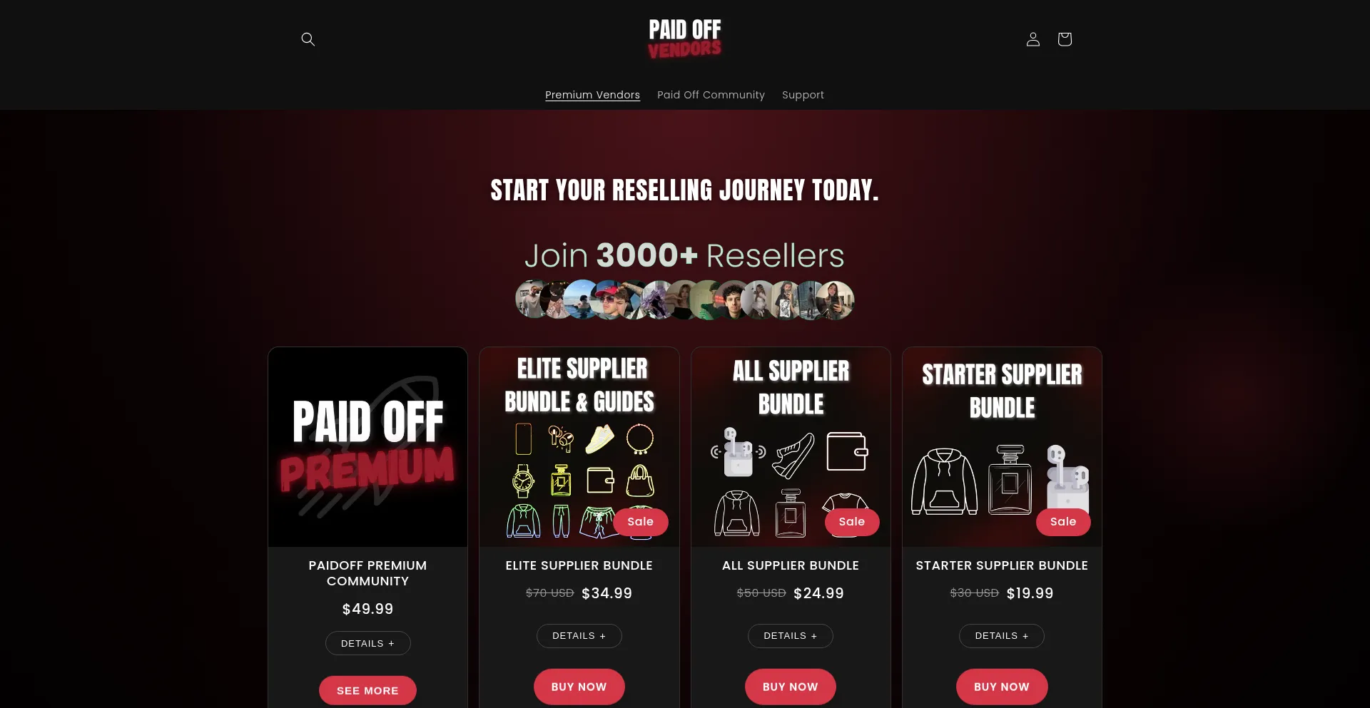 Website screenshot of Paidvendors.com