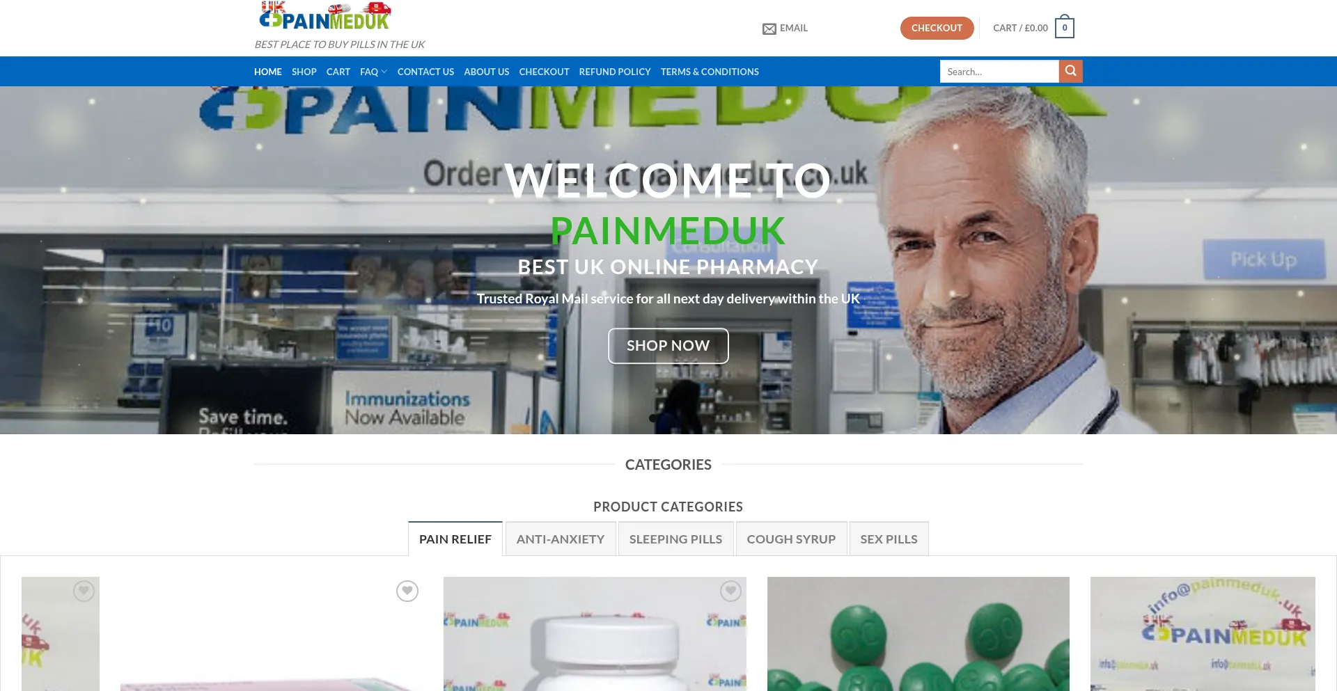 Website screenshot of Painmeduk.co.uk