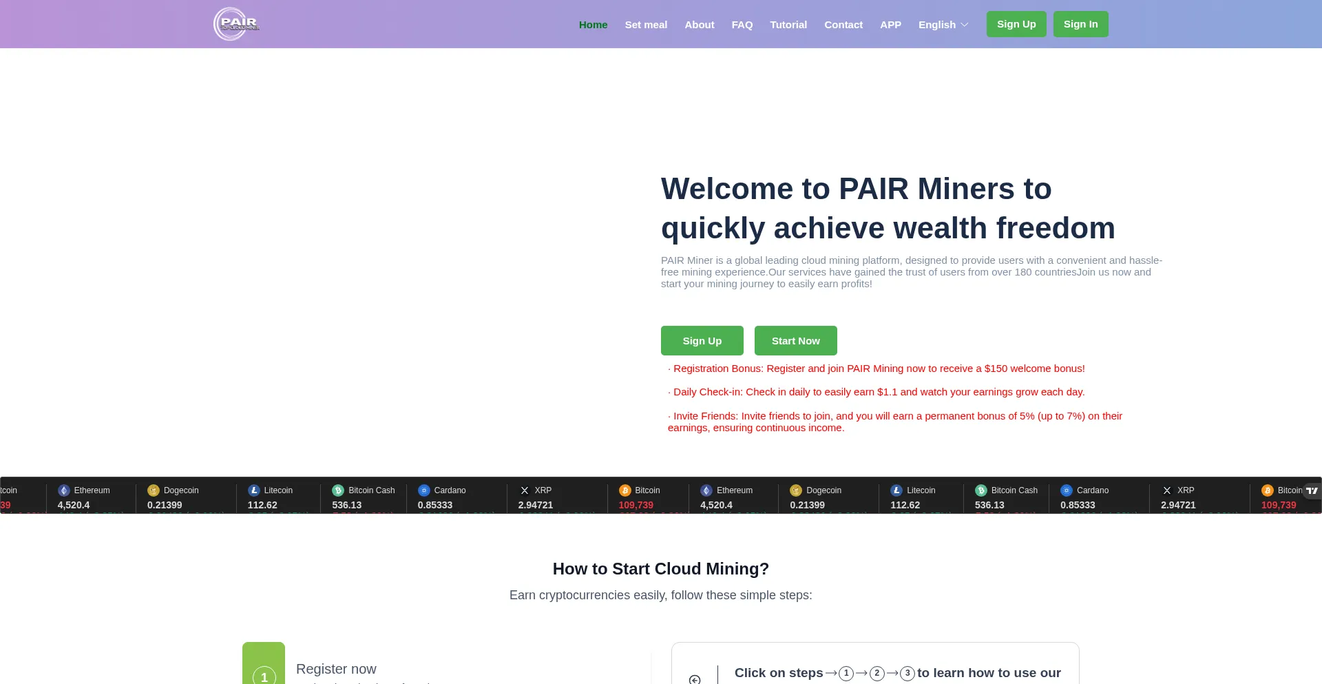 Website screenshot of Pairminer.io