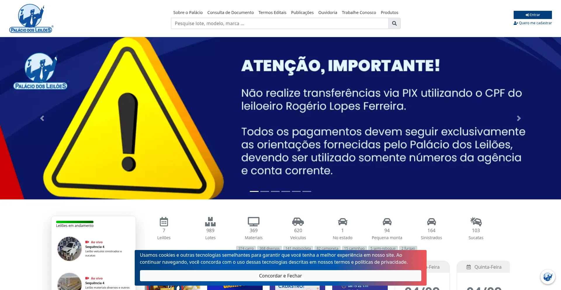 Website screenshot of Palaciodosleiloes.com.br