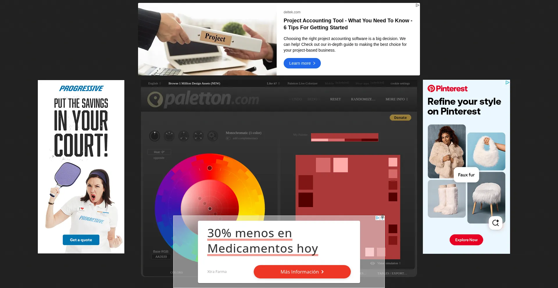Website screenshot of Paletton.com