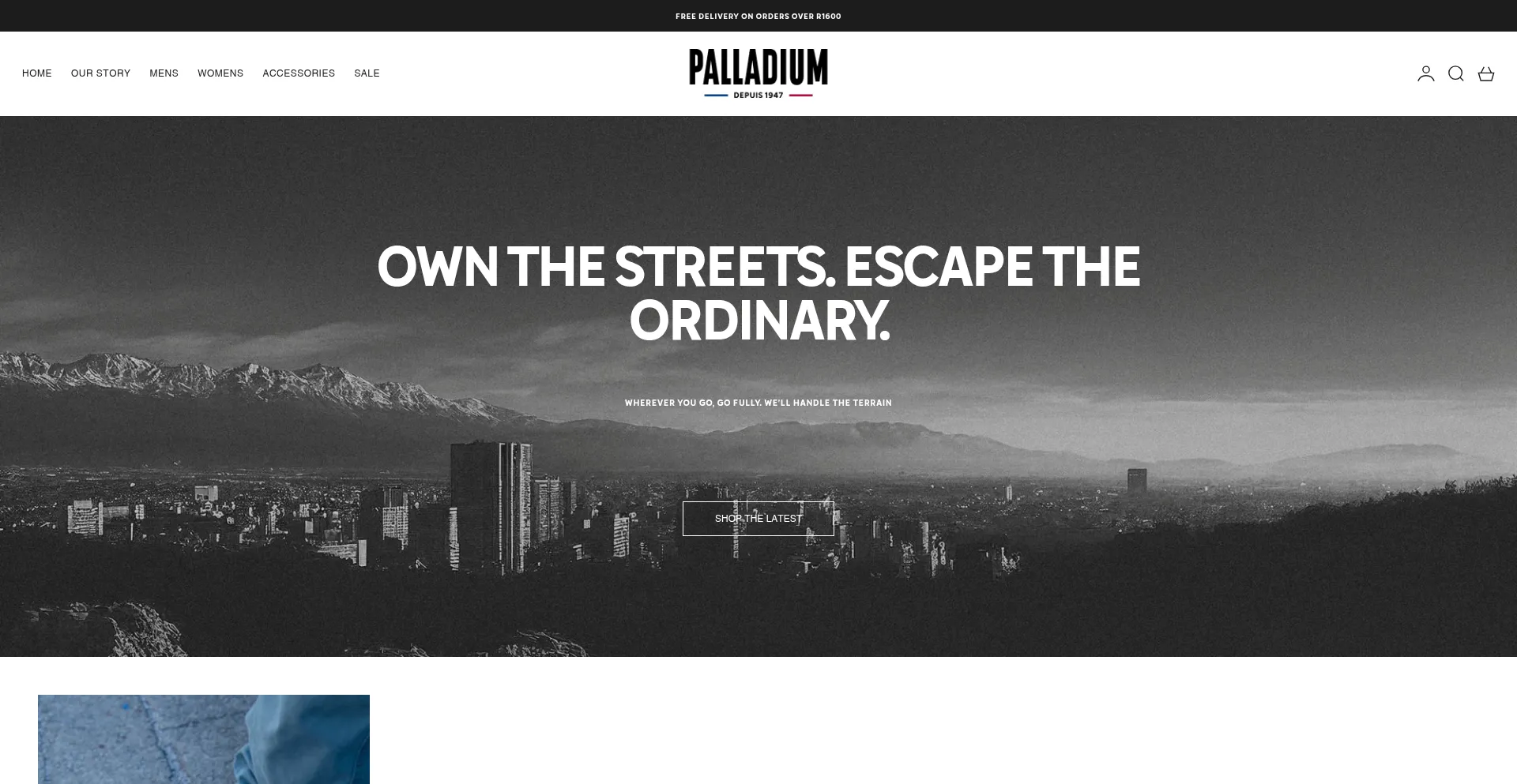 Website screenshot of Palladiumboots.co.za