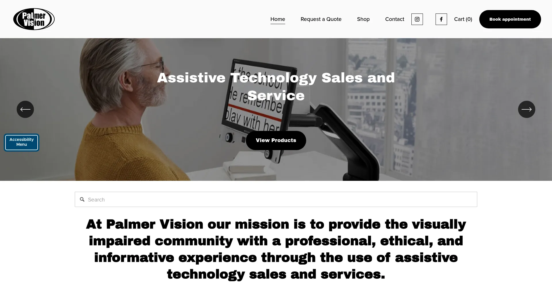 Website screenshot of Palmervision.com