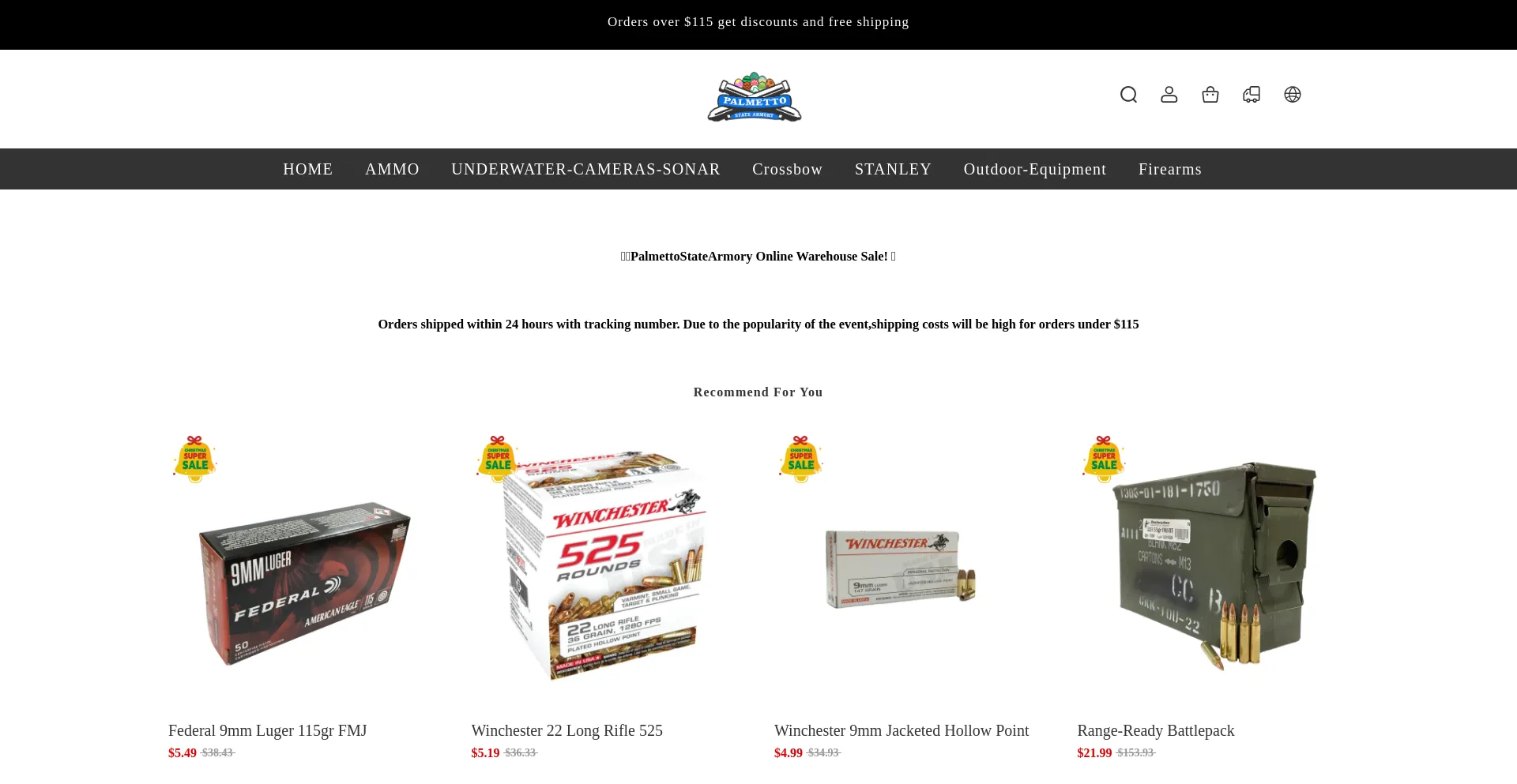 Website screenshot of Palmettosales.store