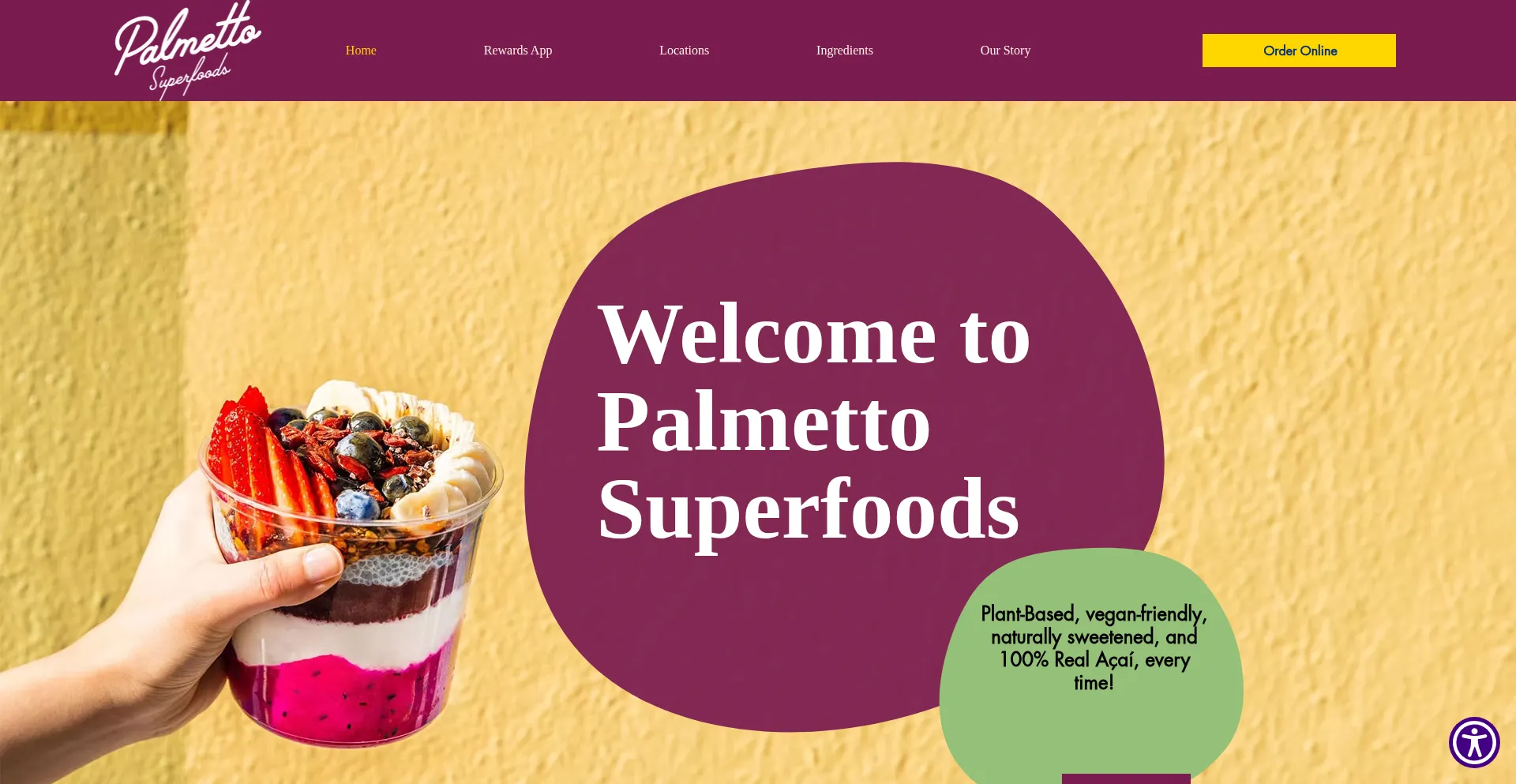 Website screenshot of Palmettosuperfoods.com