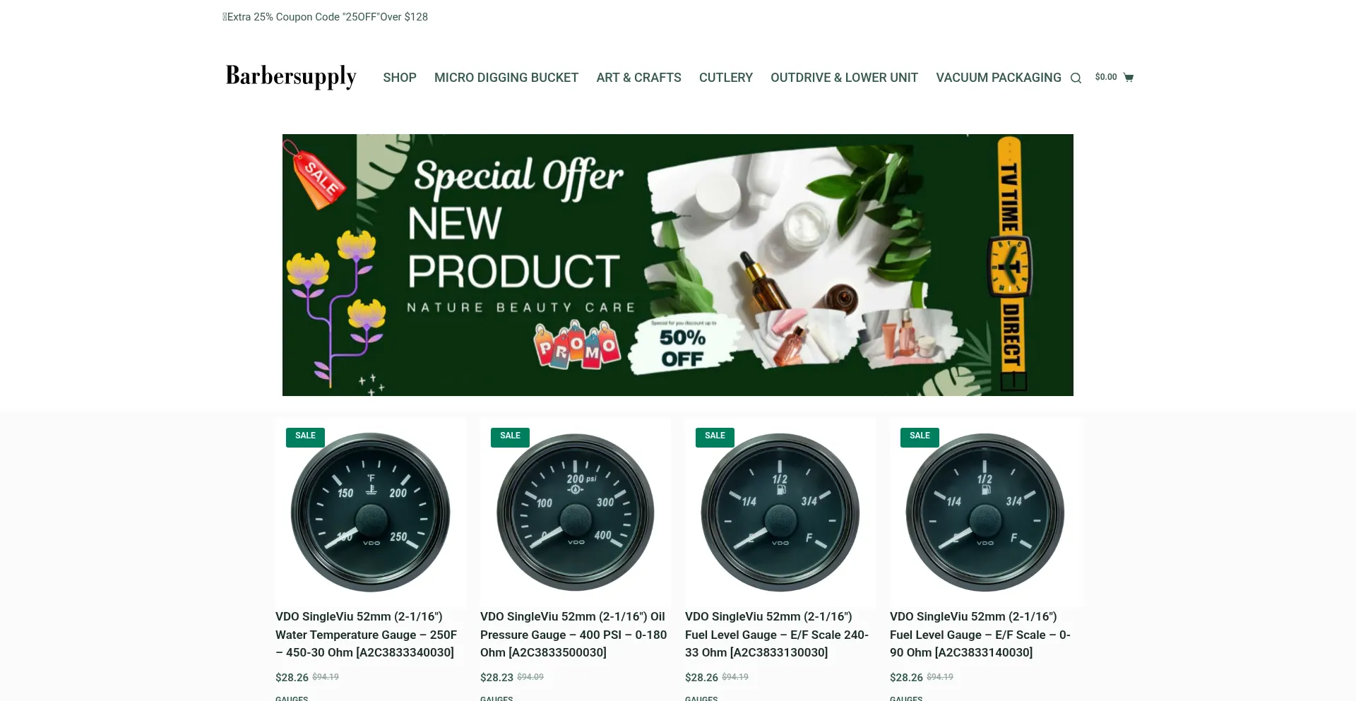 Website screenshot of Palmsbarbersupply.com