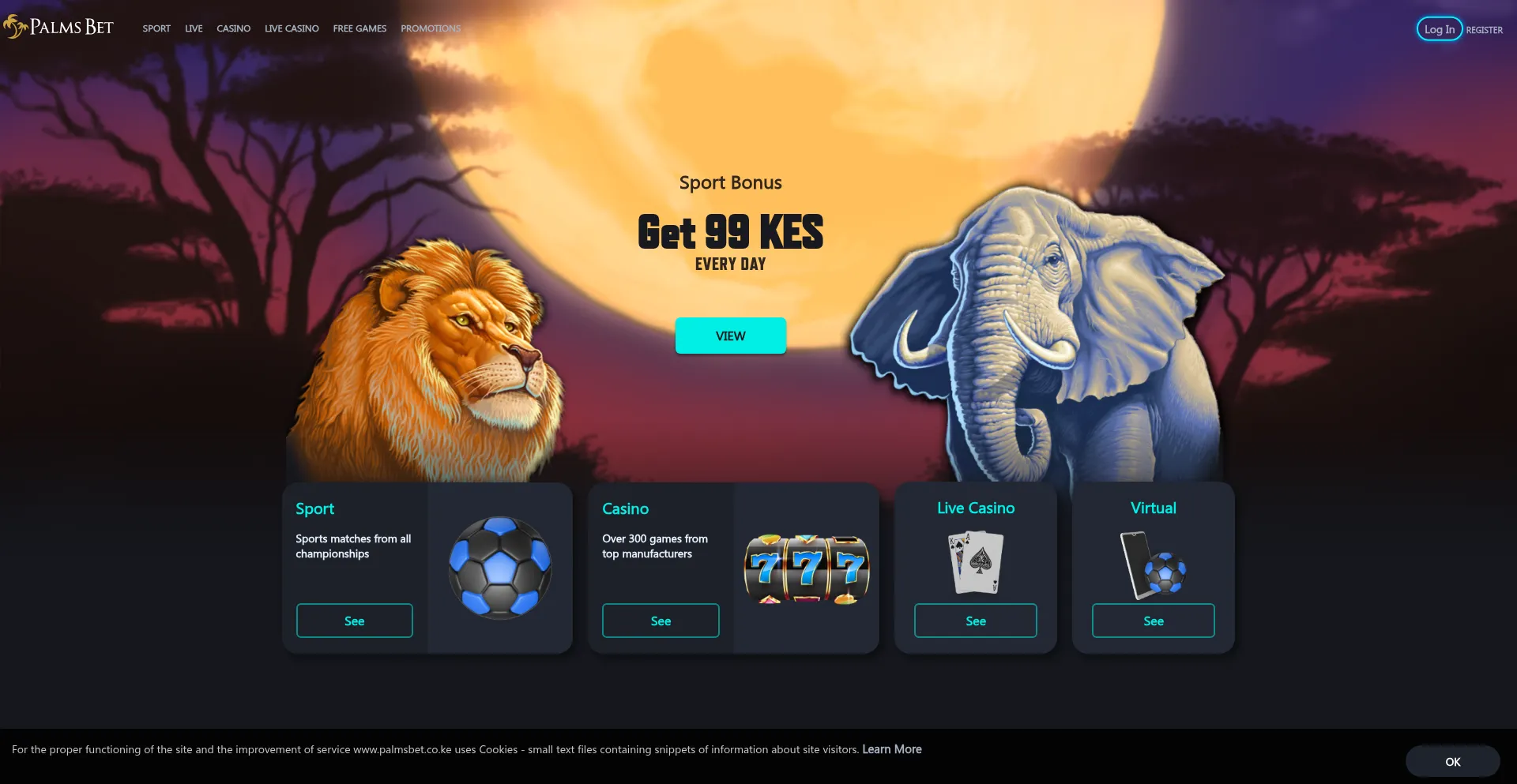 Website screenshot of Palmsbet.co.ke
