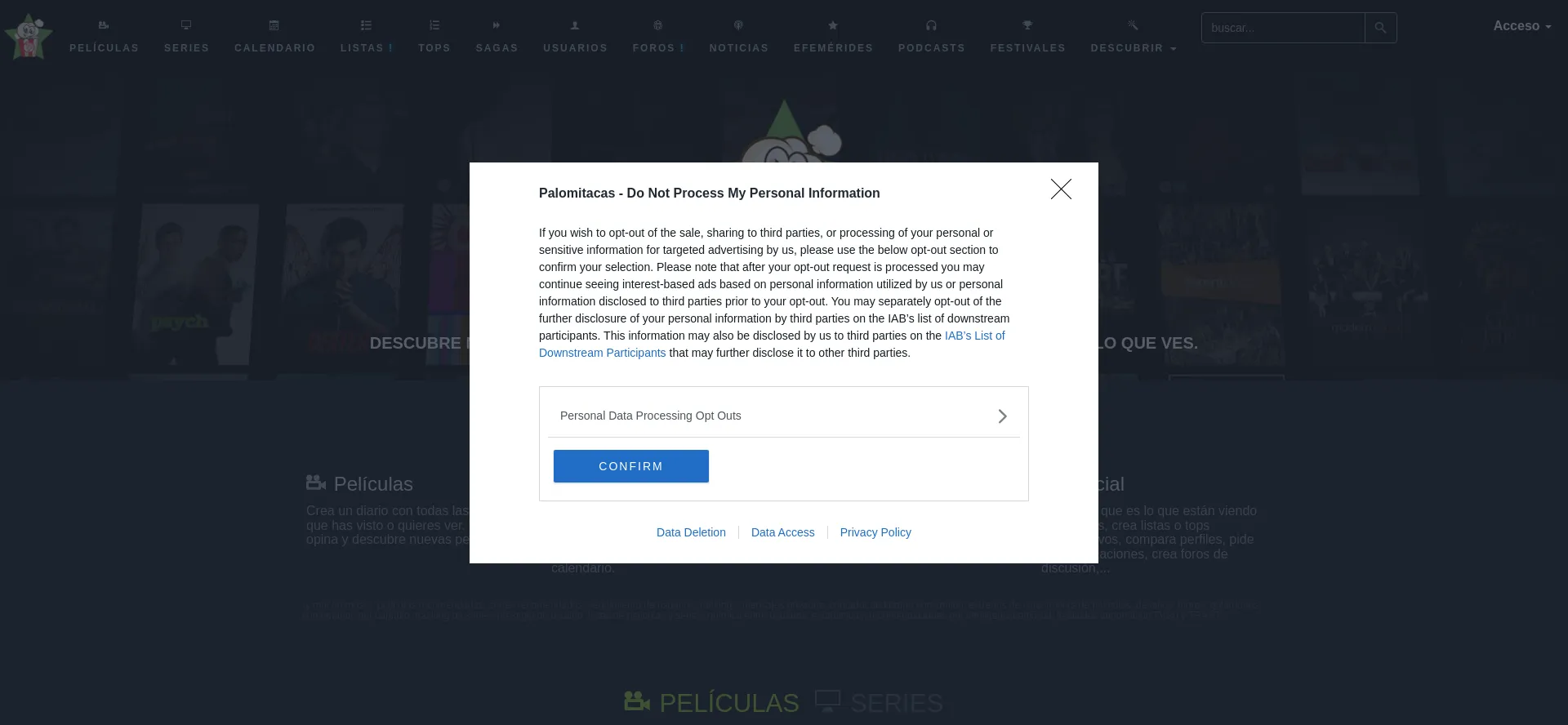 Website screenshot of Palomitacas.com
