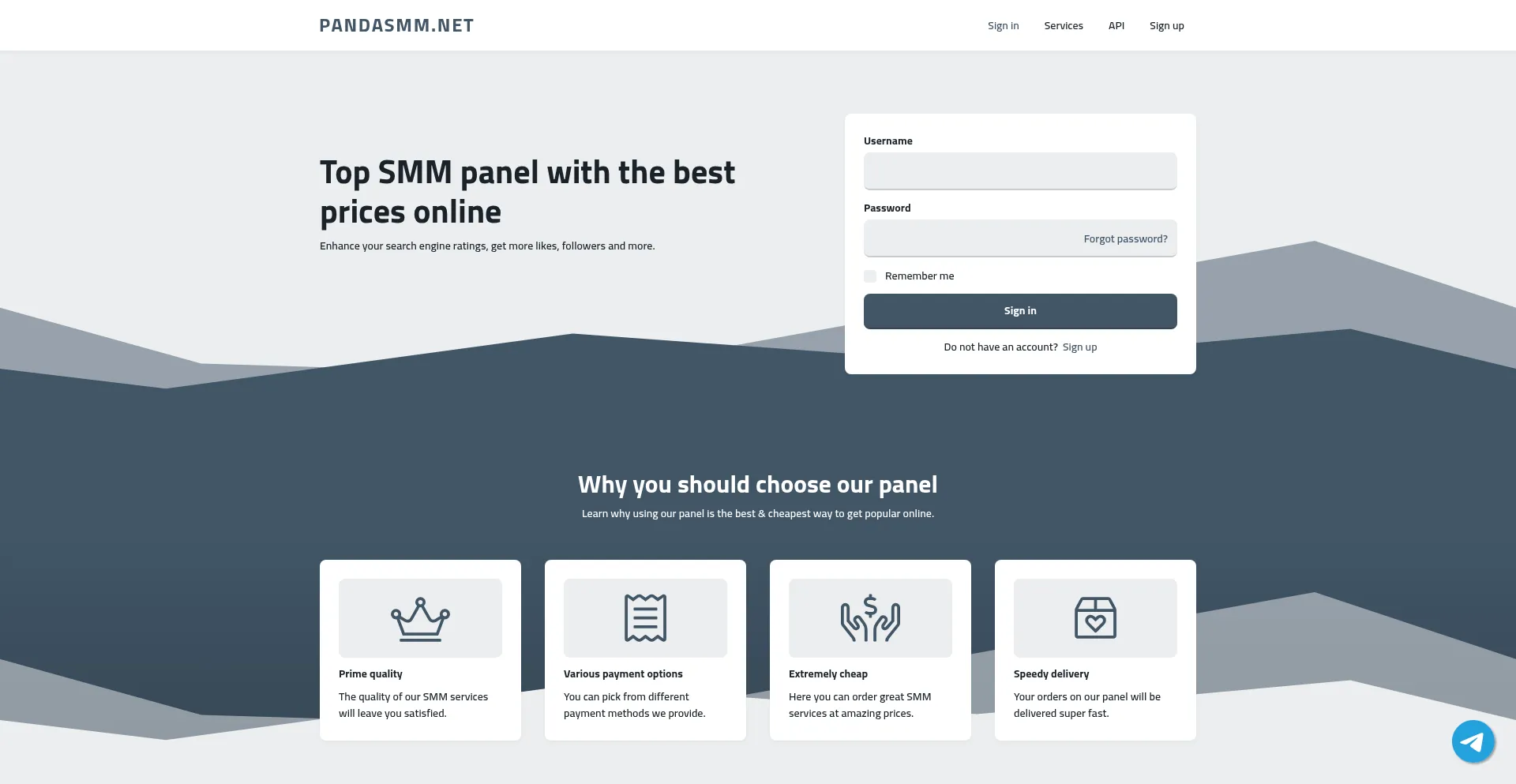 Website screenshot of Pandasmm.net
