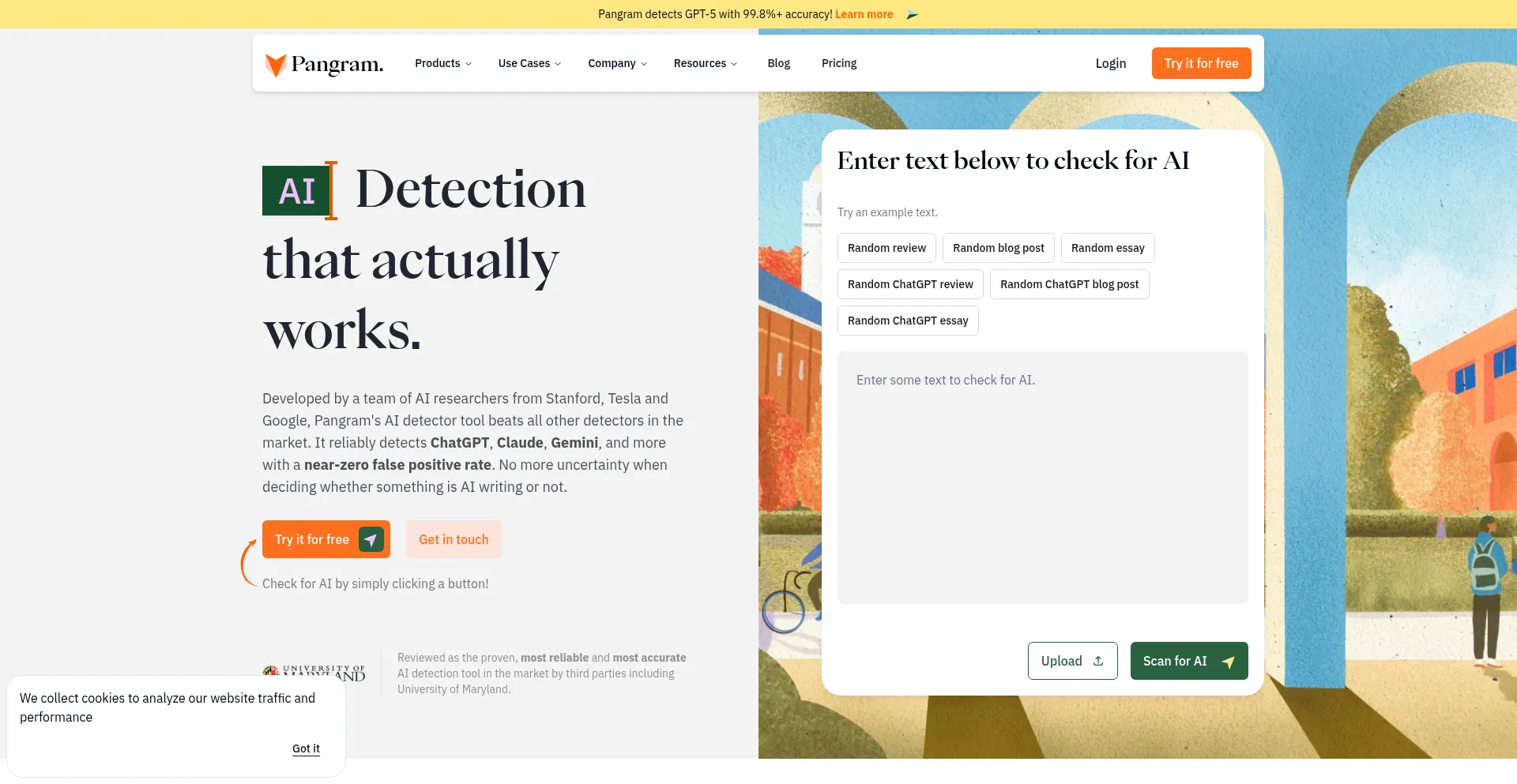 Website screenshot of Pangram.com
