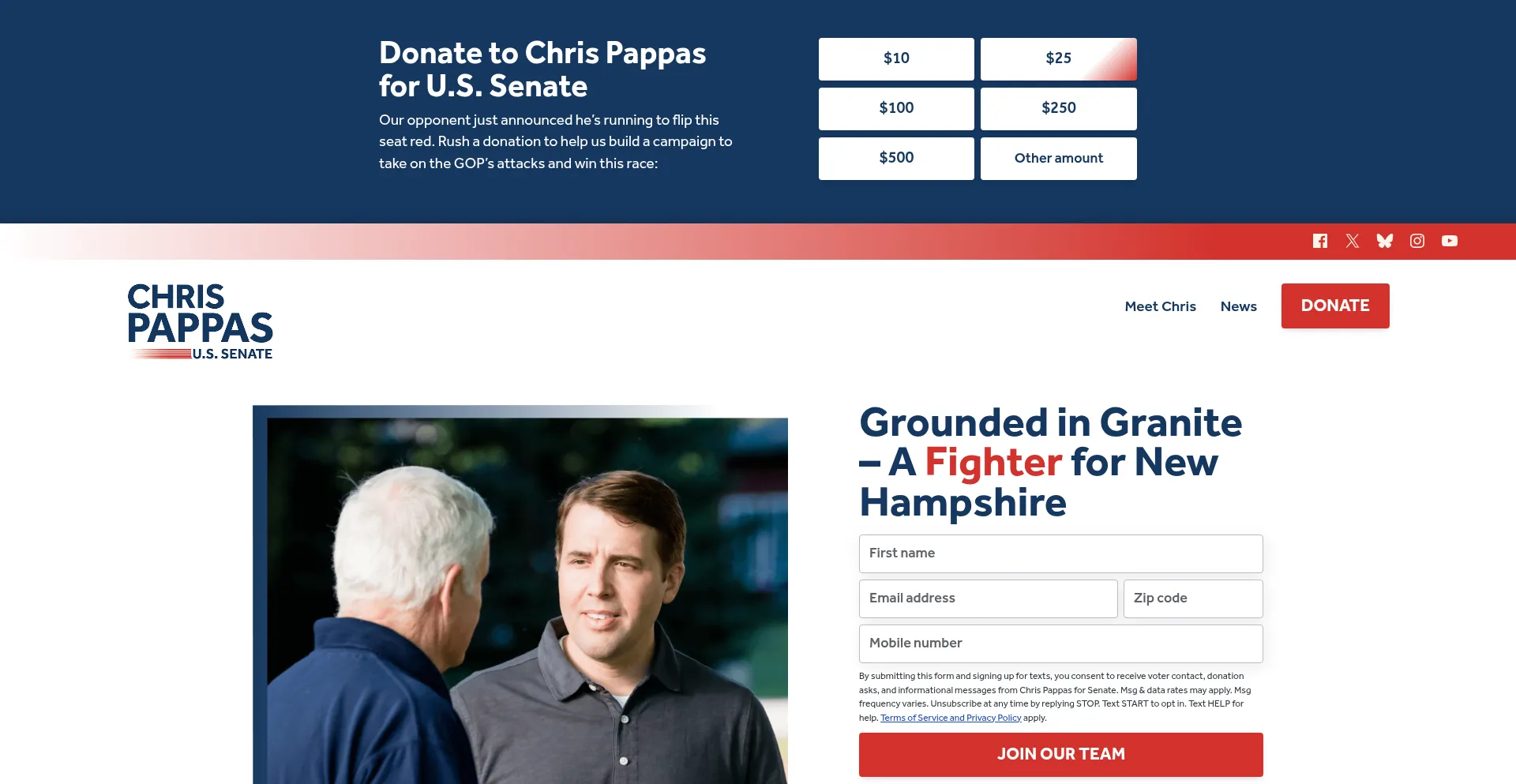 Website screenshot of Pappasfornh.org
