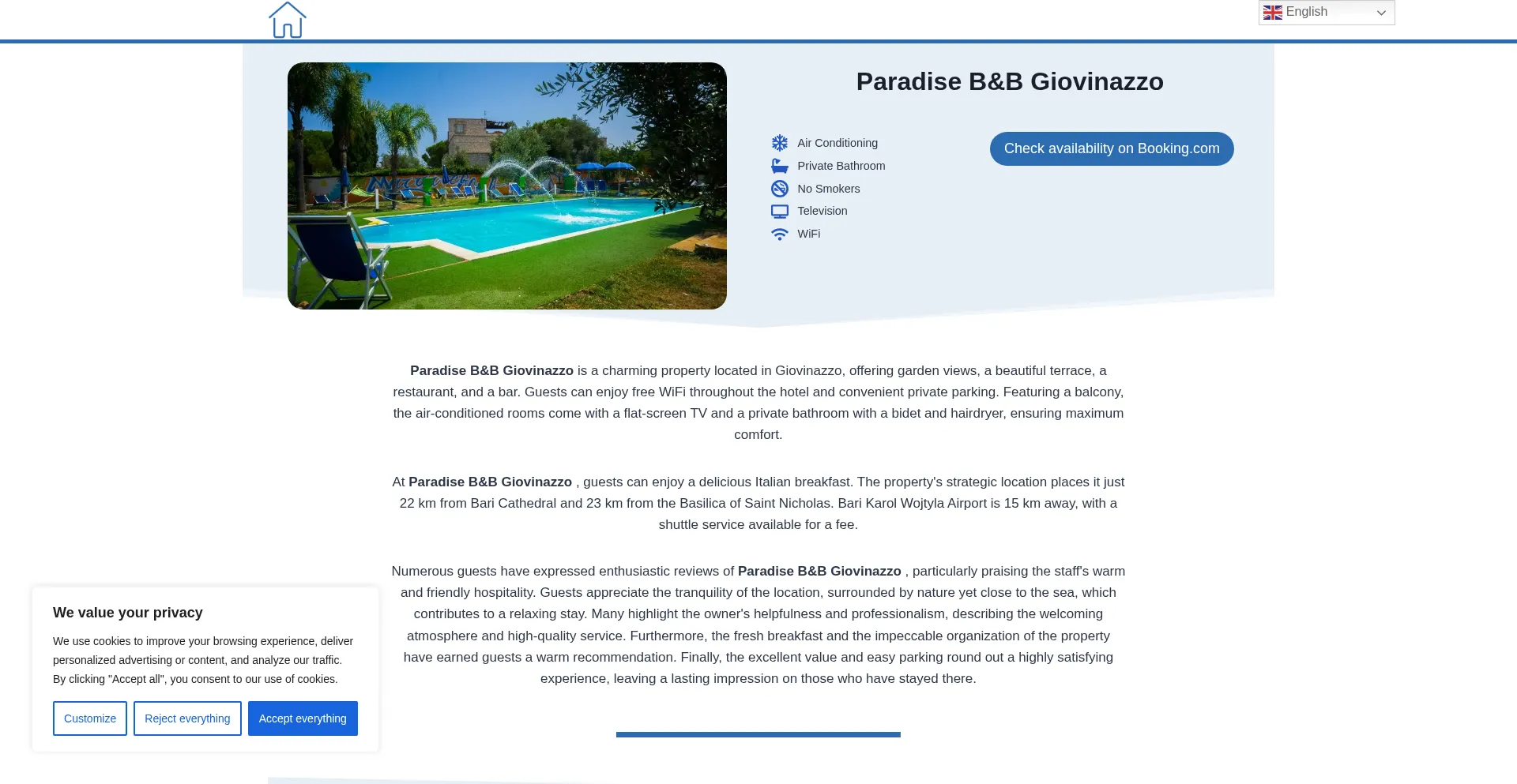 Website screenshot of Paradisebandbgiovinazzo.top
