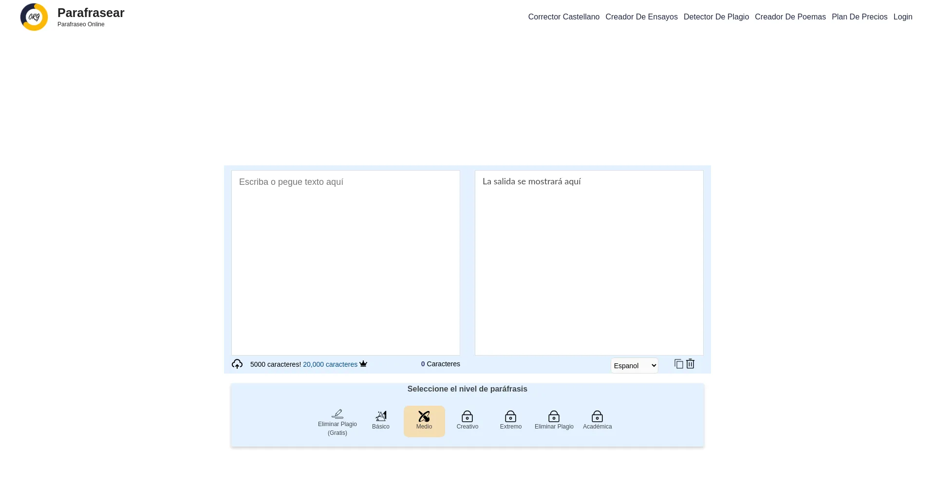 Website screenshot of Parafrasear.org