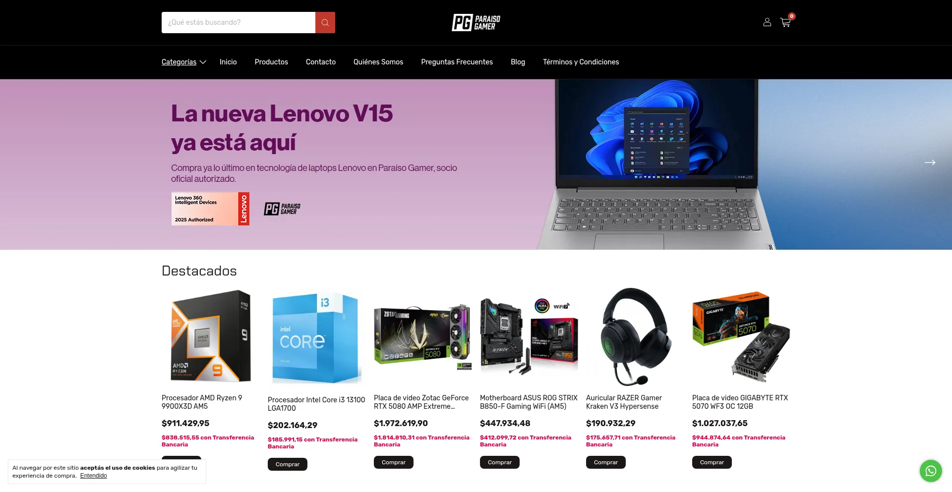 Website screenshot of Paraisogamer.com.ar
