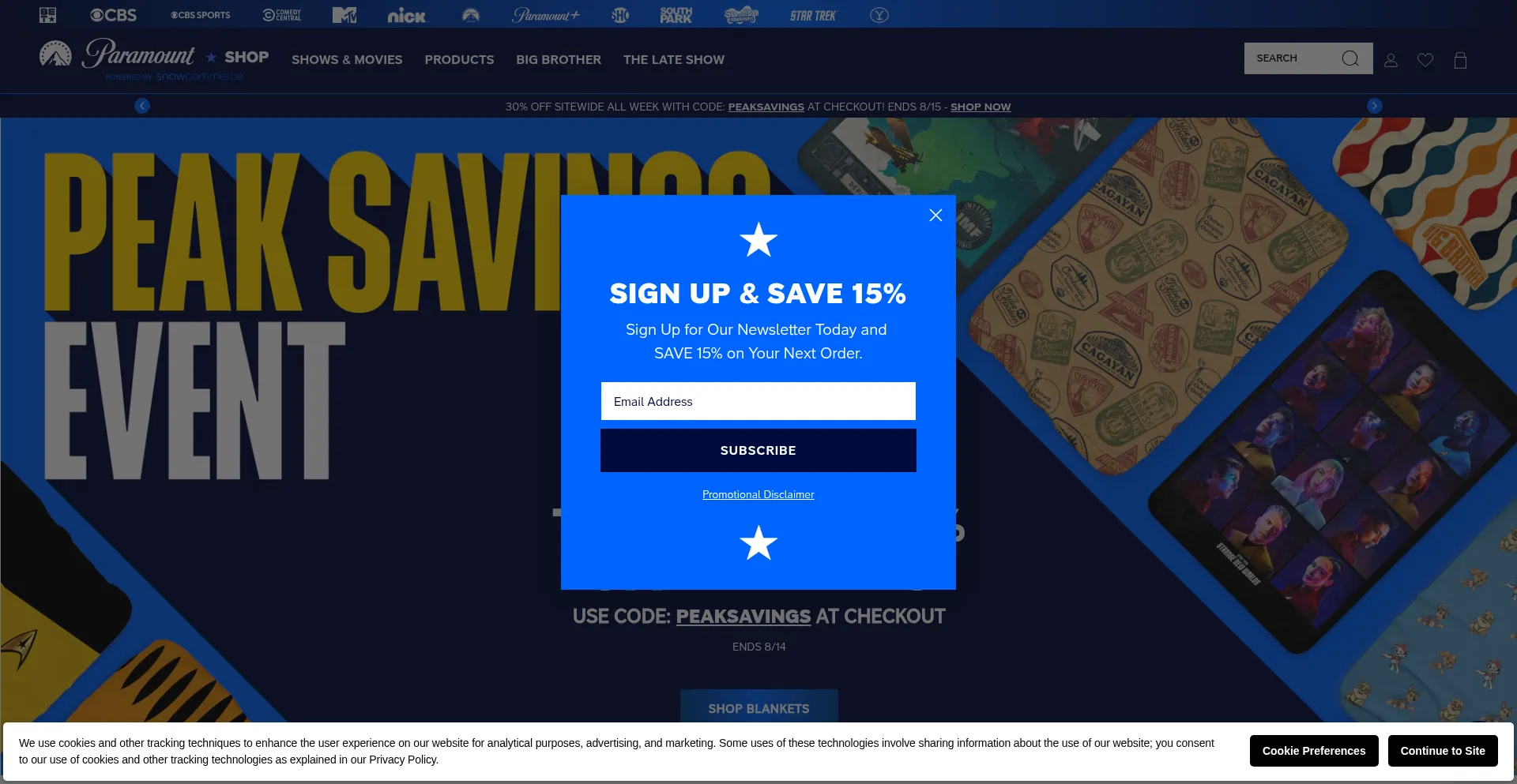Website screenshot of Paramountshop.com