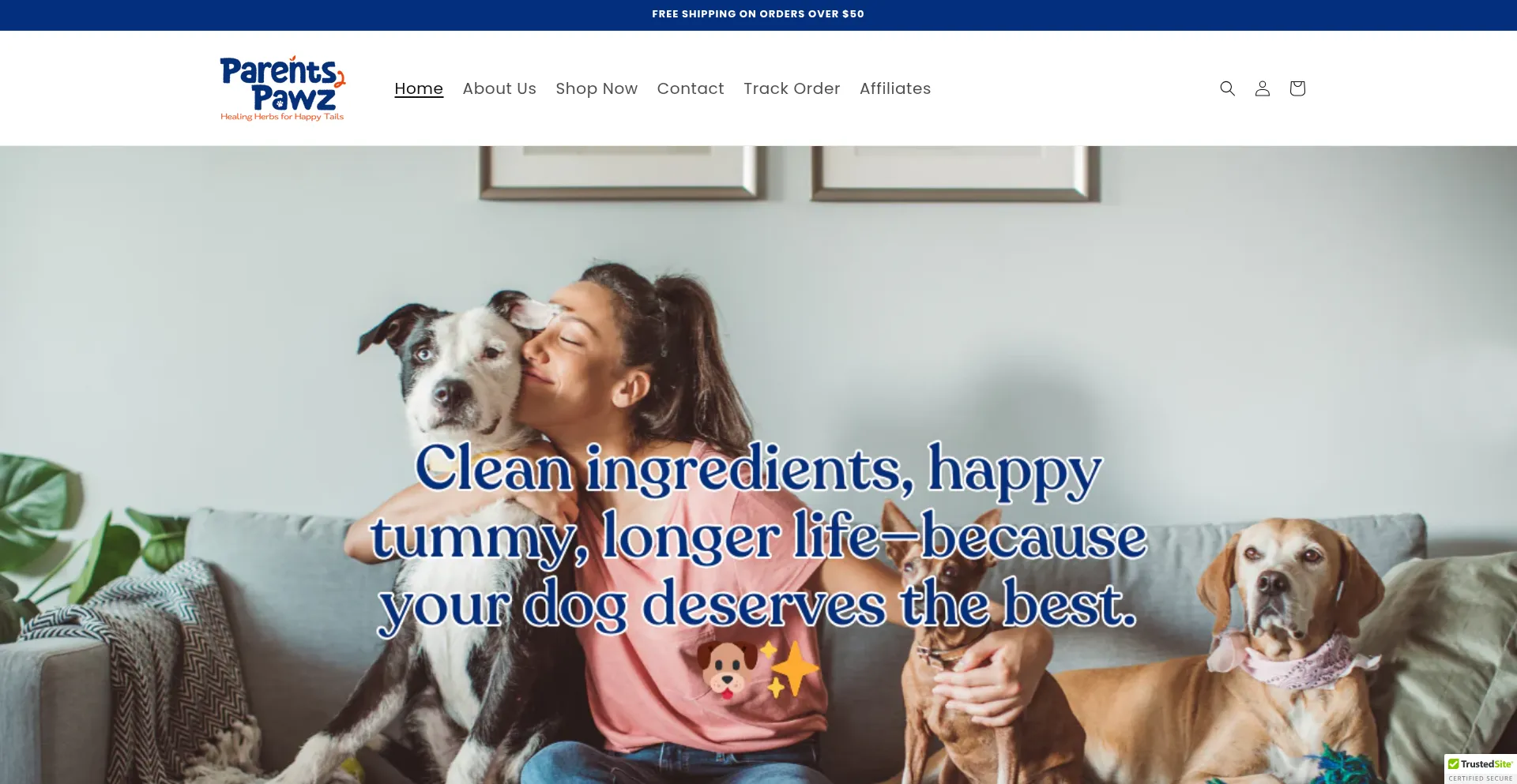 Website screenshot of Parents2pawz.com