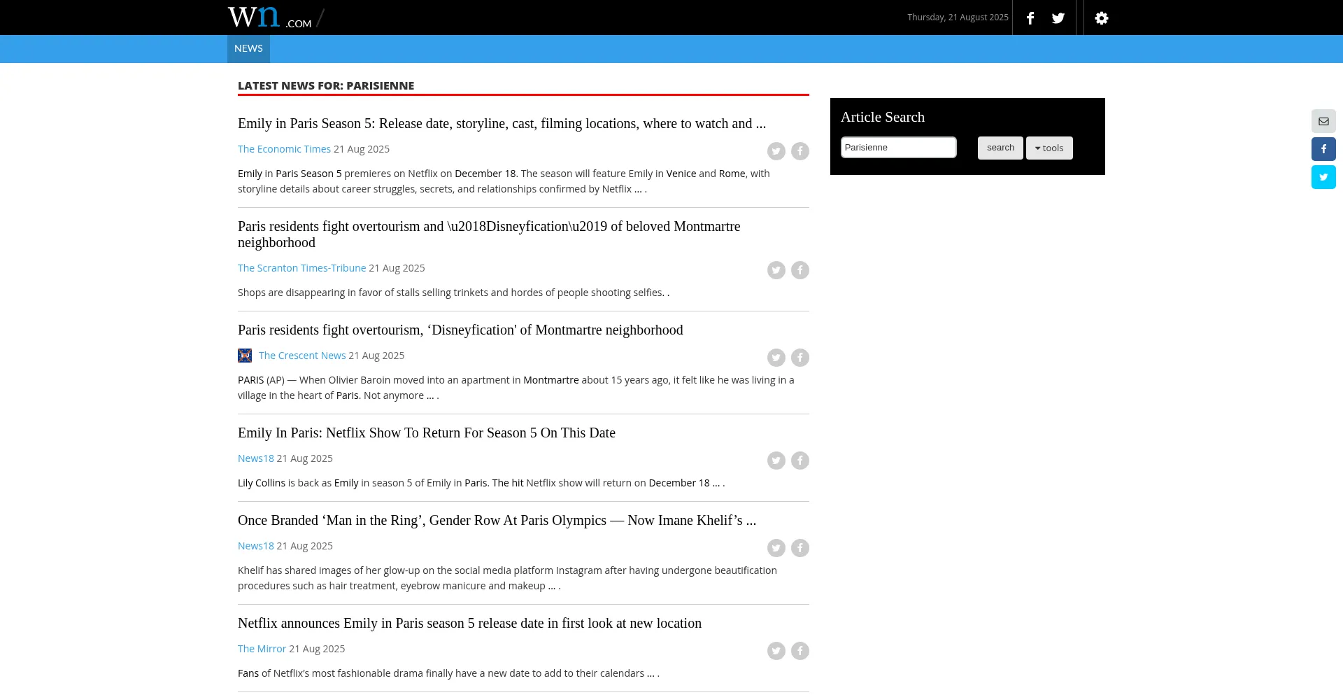 Website screenshot of Parisienne.com