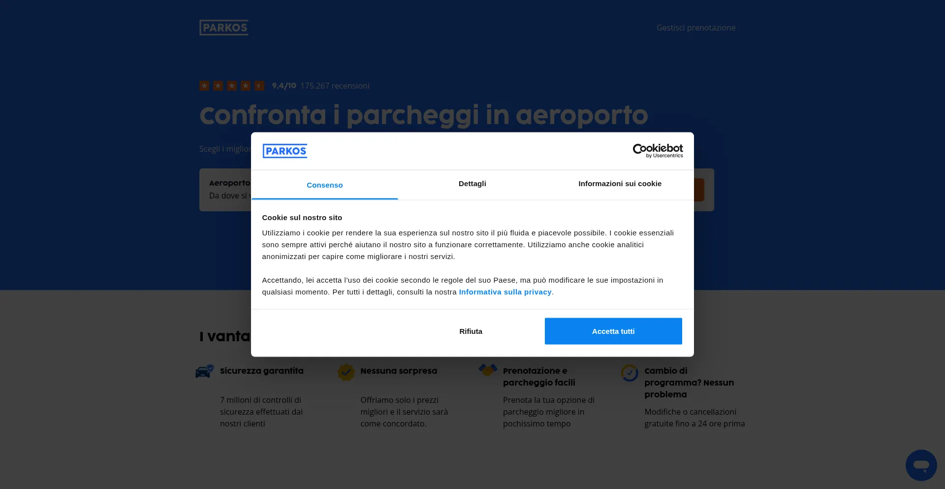 Website screenshot of Parkos.it