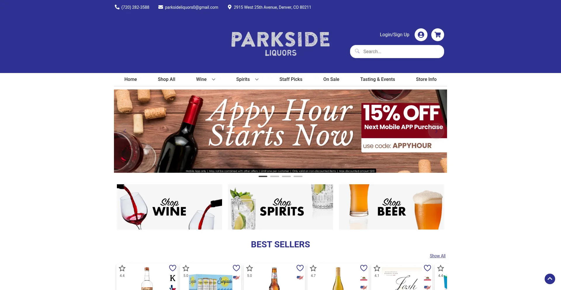 Website screenshot of Parksideliquors.com