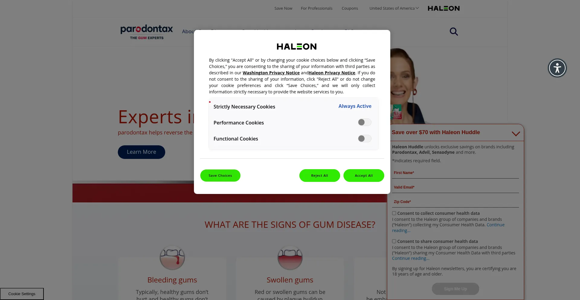 Website screenshot of Parodontax.com