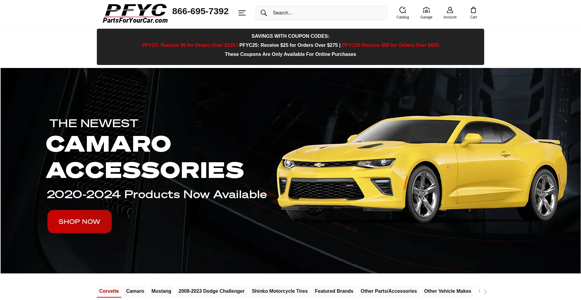 Website screenshot of Partsforyourcar.com