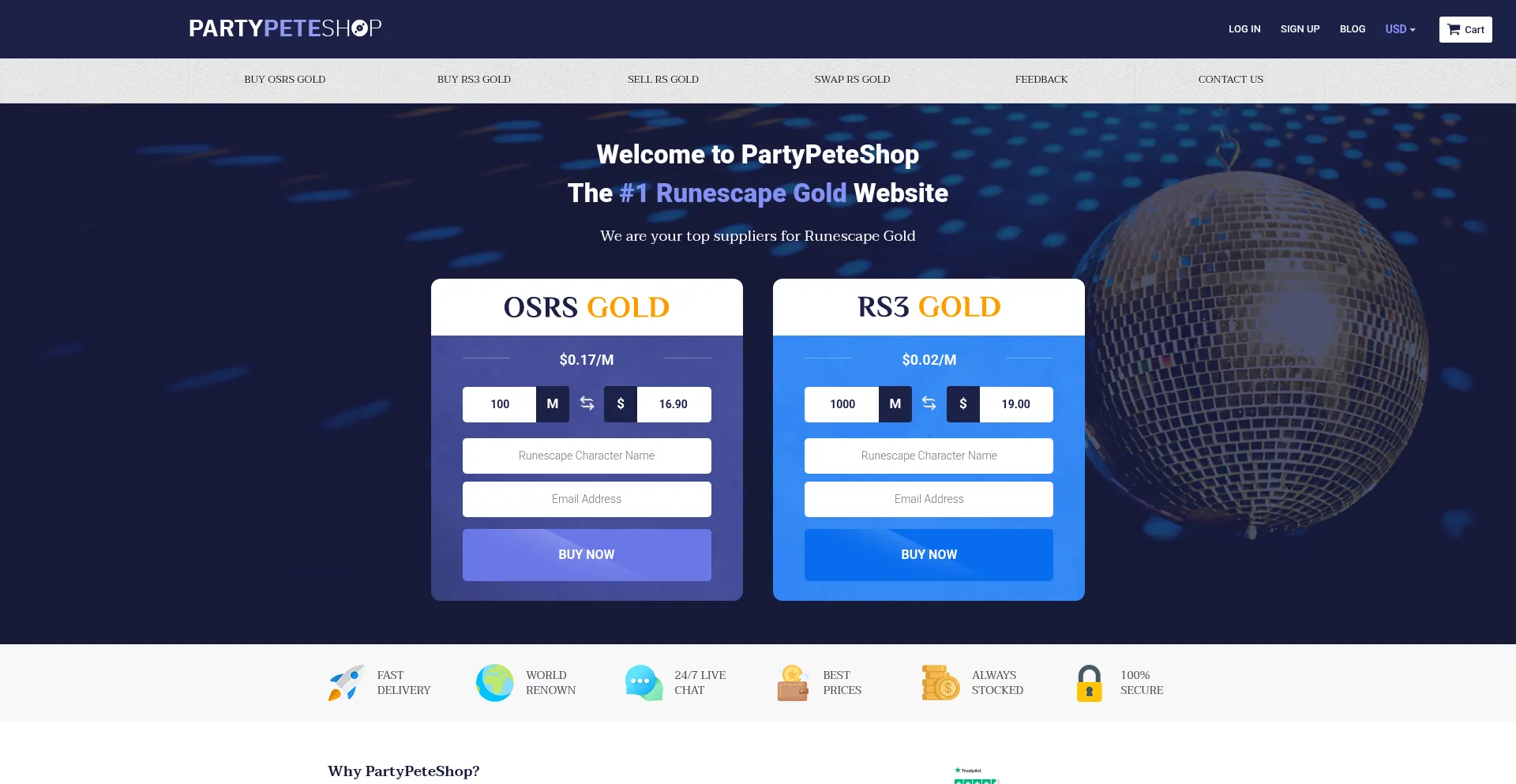 Website screenshot of Partypeteshop.com