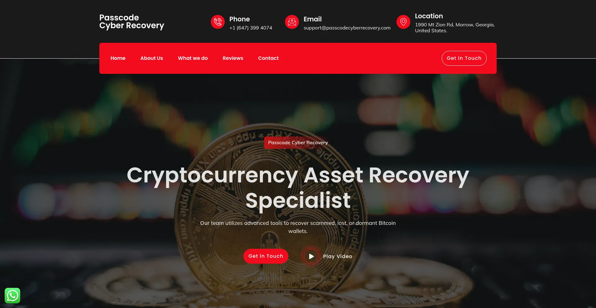 Website screenshot of Passcodecyberrecovery.com