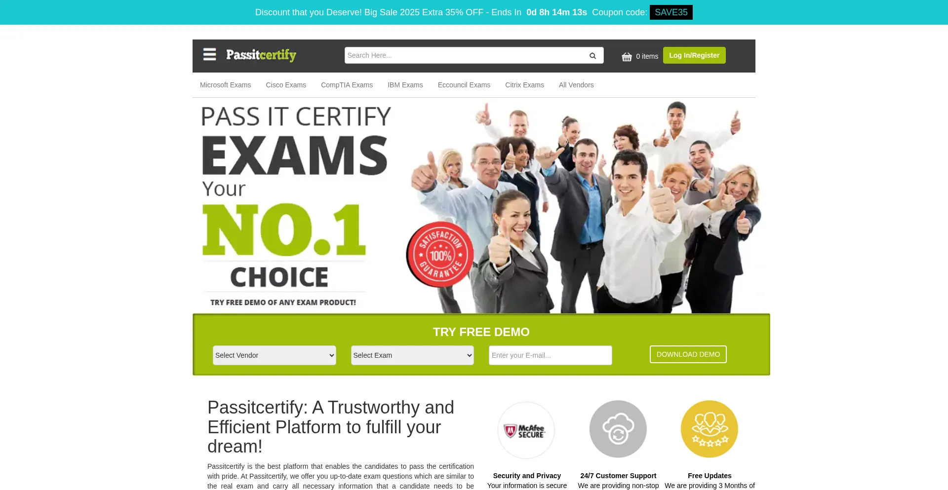 Website screenshot of Passitcertify.com