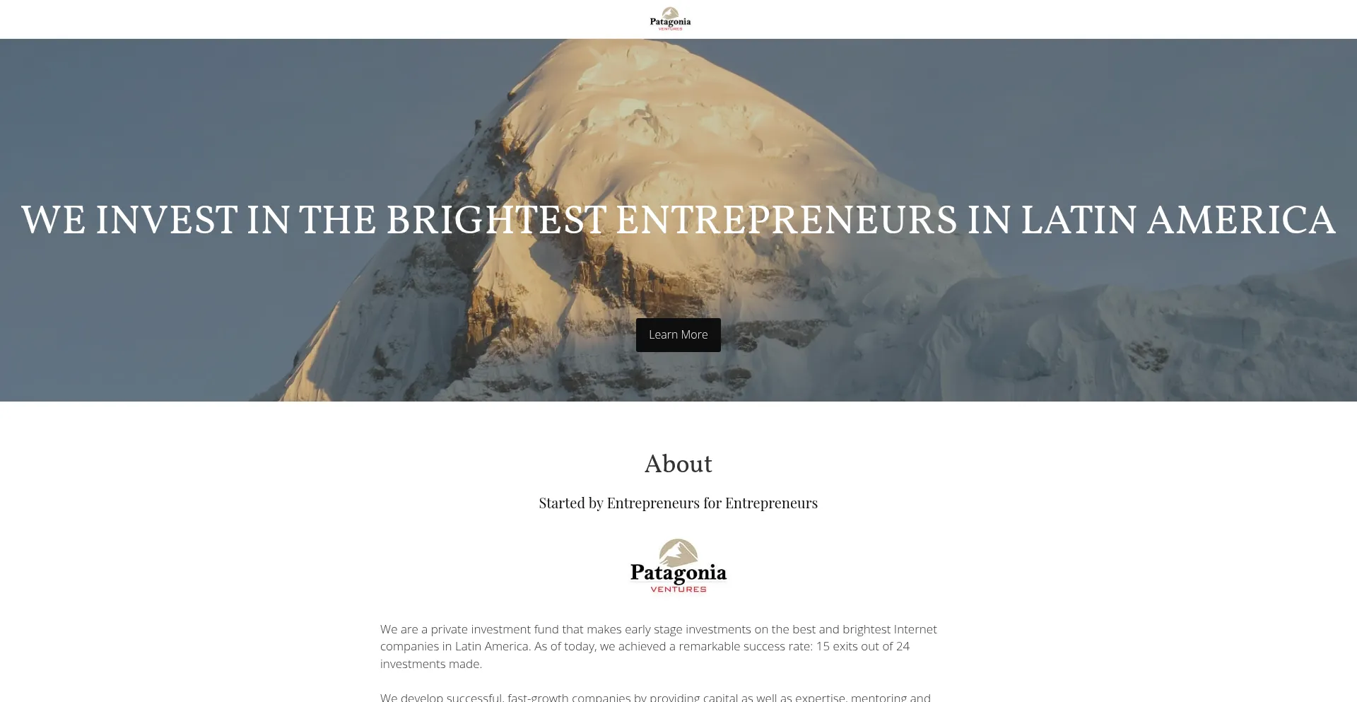 Website screenshot of Patagoniaventures.com