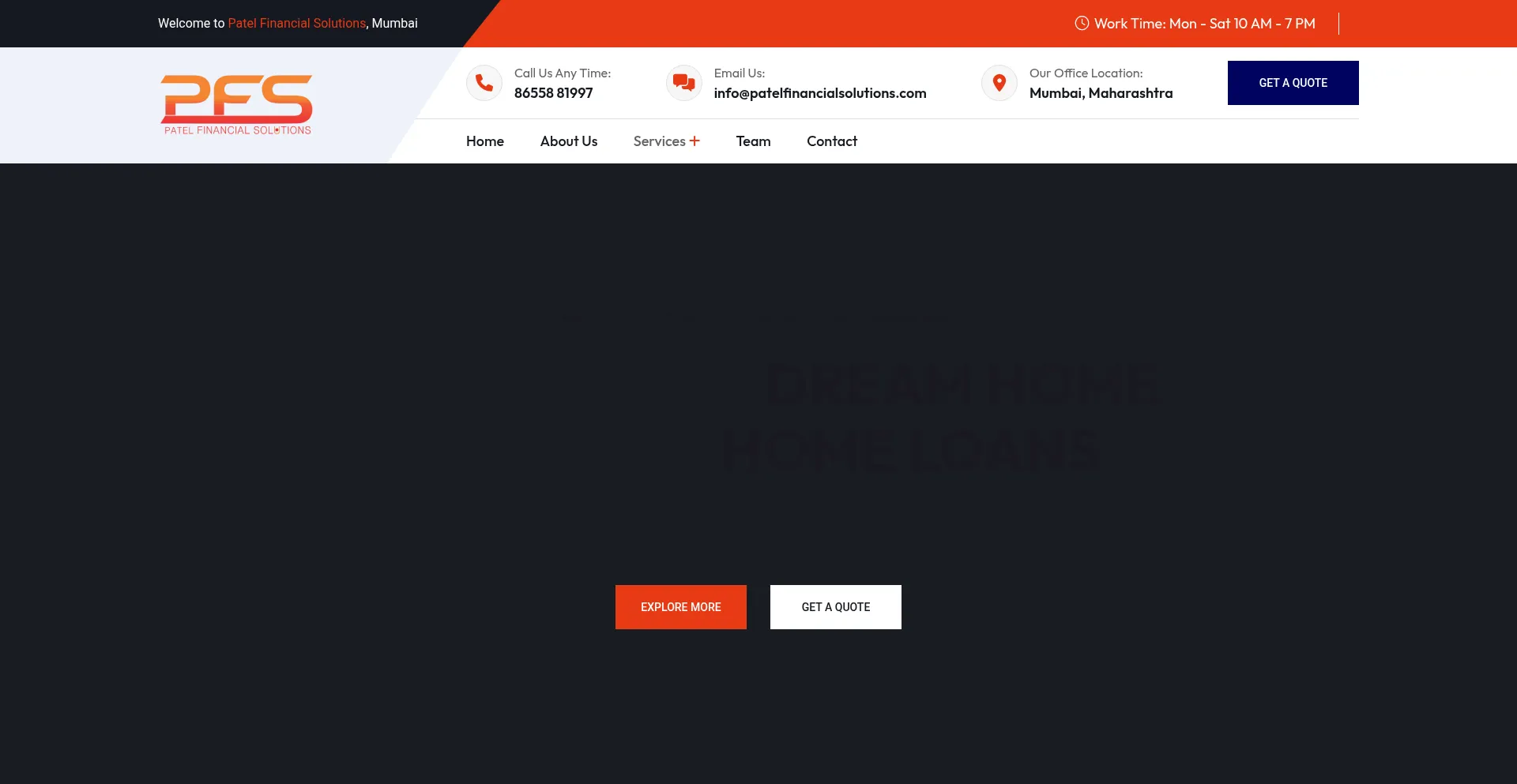 Website screenshot of Patelfinancialsolutions.com