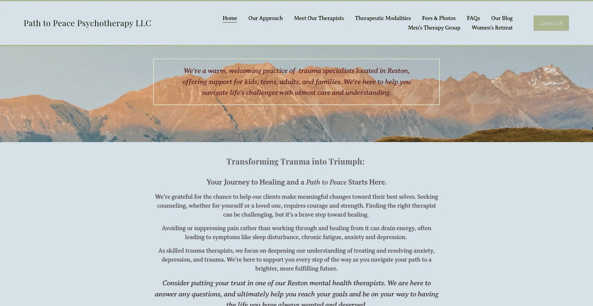 Website screenshot of Pathtopeacepsychotherapy.com