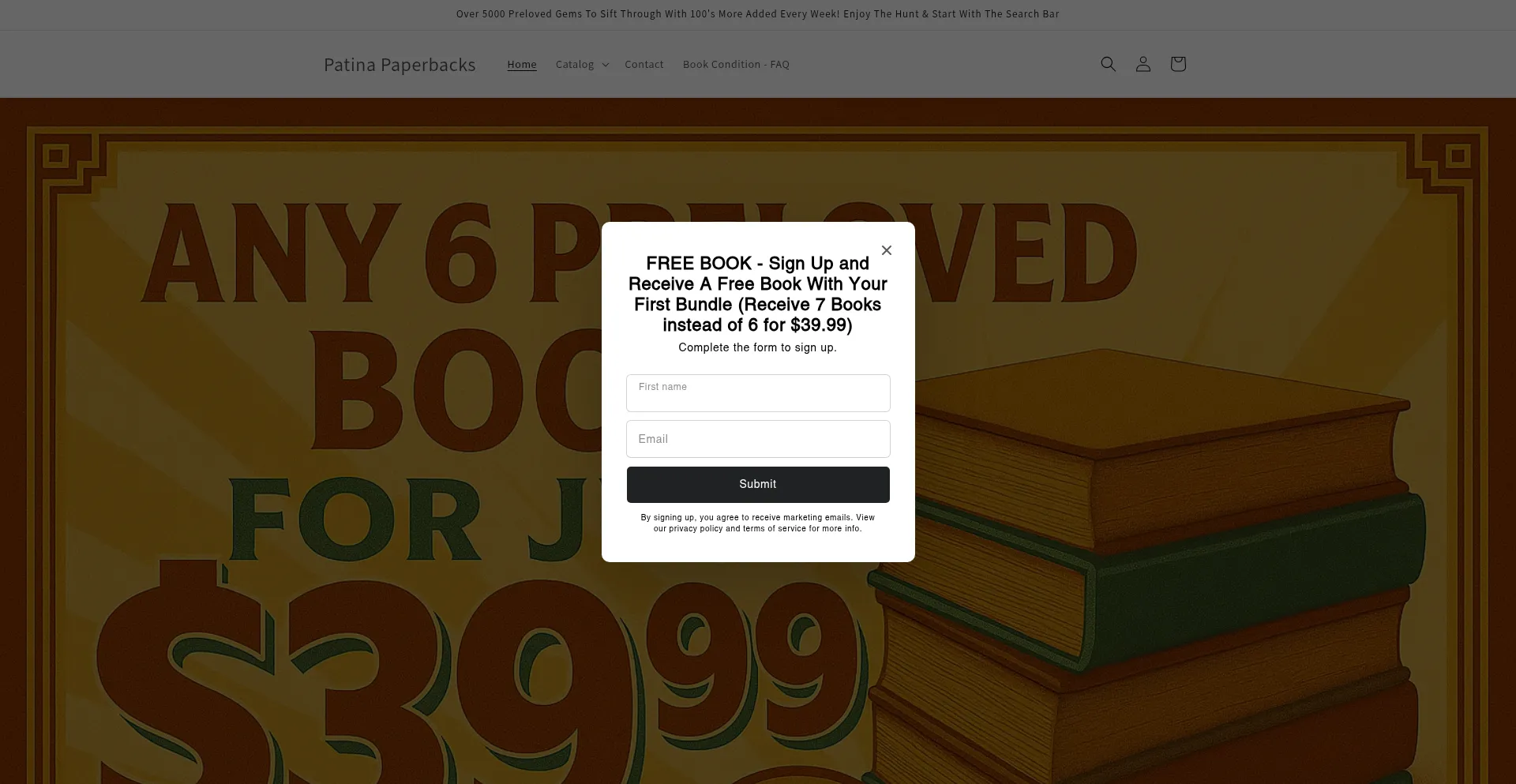 Website screenshot of Patinapaperbacks.com