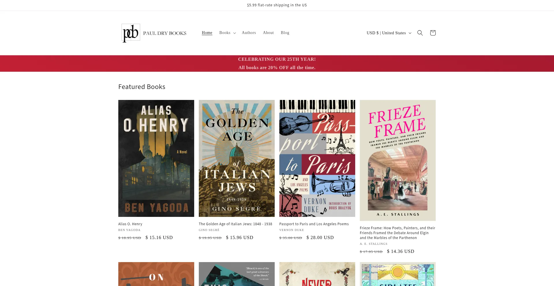 Website screenshot of Pauldrybooks.com
