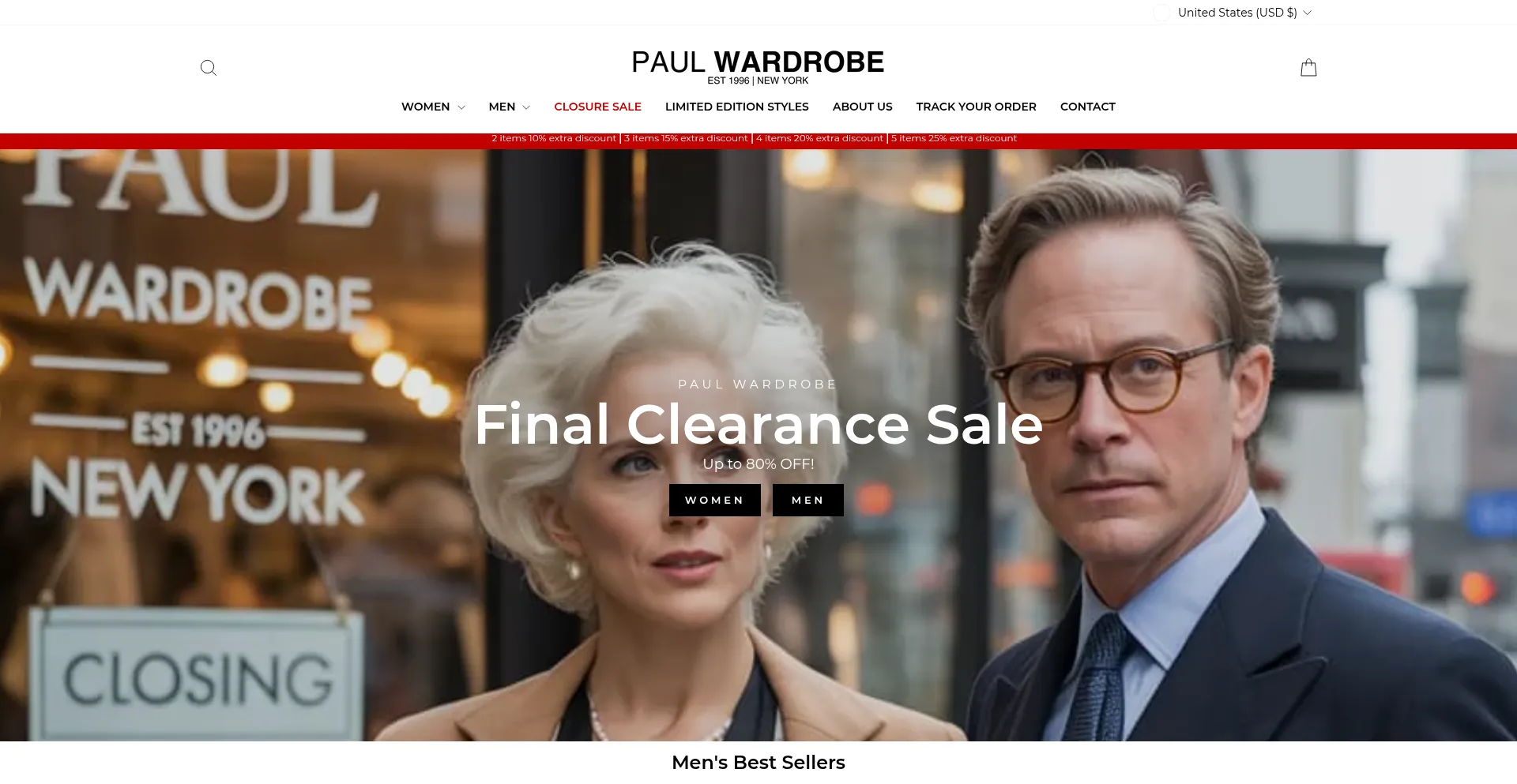 Website screenshot of Paulwardrobe.com