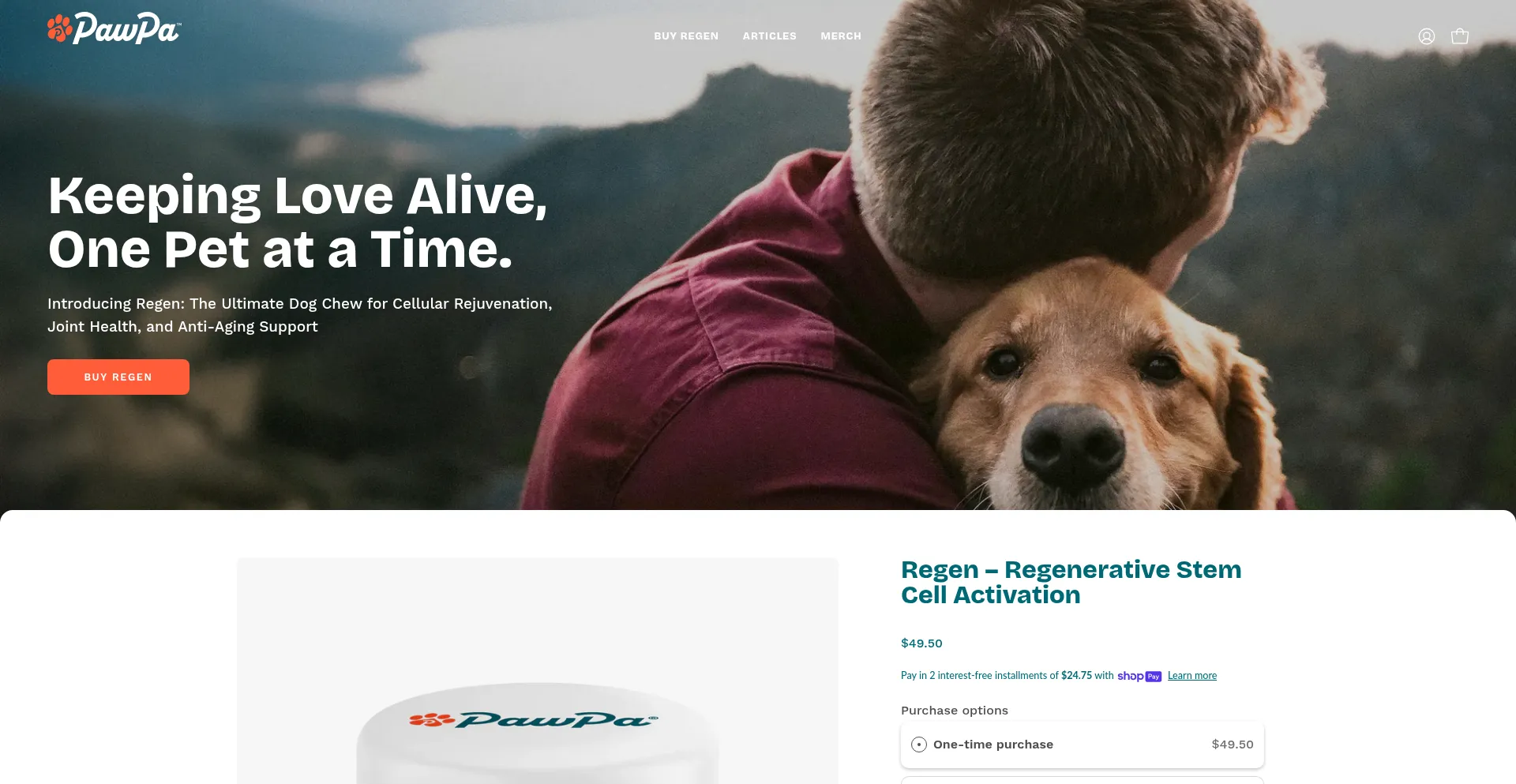 Website screenshot of Pawpa.com