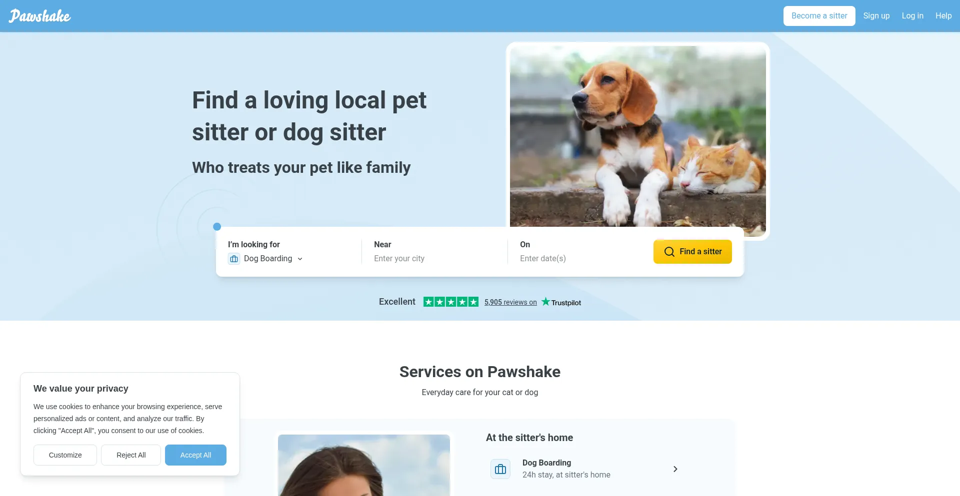 Website screenshot of Pawshake.co.uk