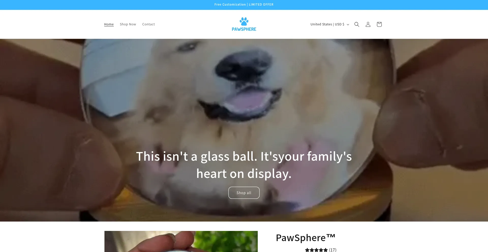 Website screenshot of Pawspherebrand.com