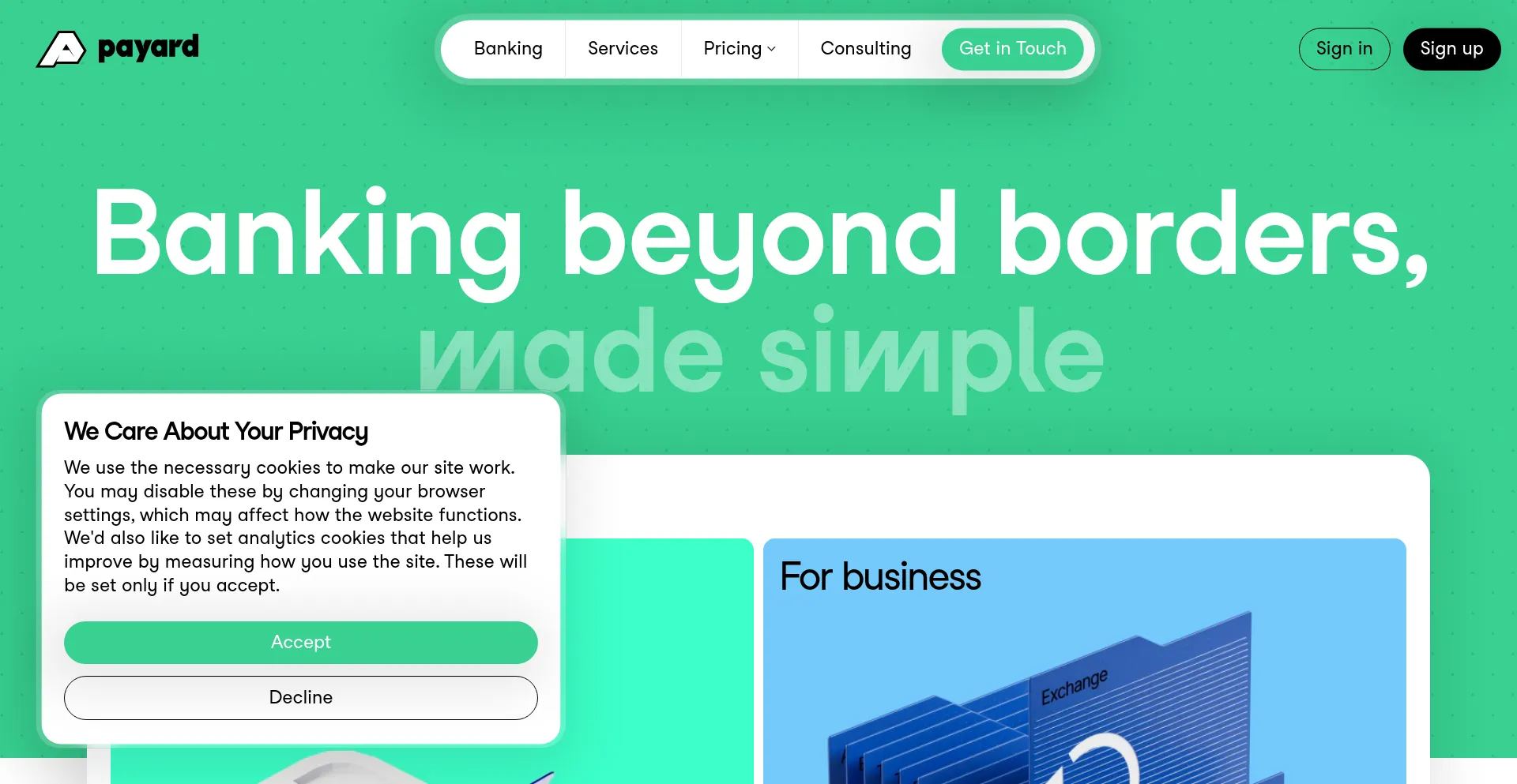 Website screenshot of Payard.io