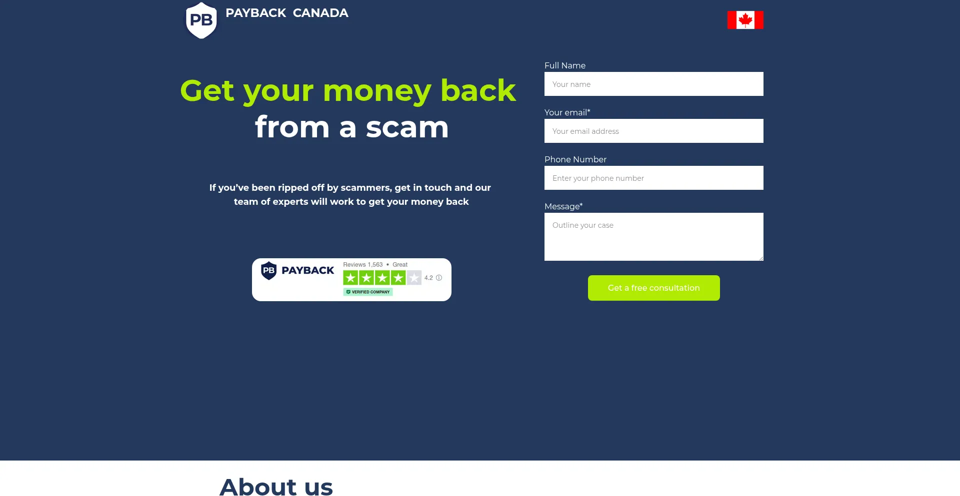 Website screenshot of Paybackcanada.ca