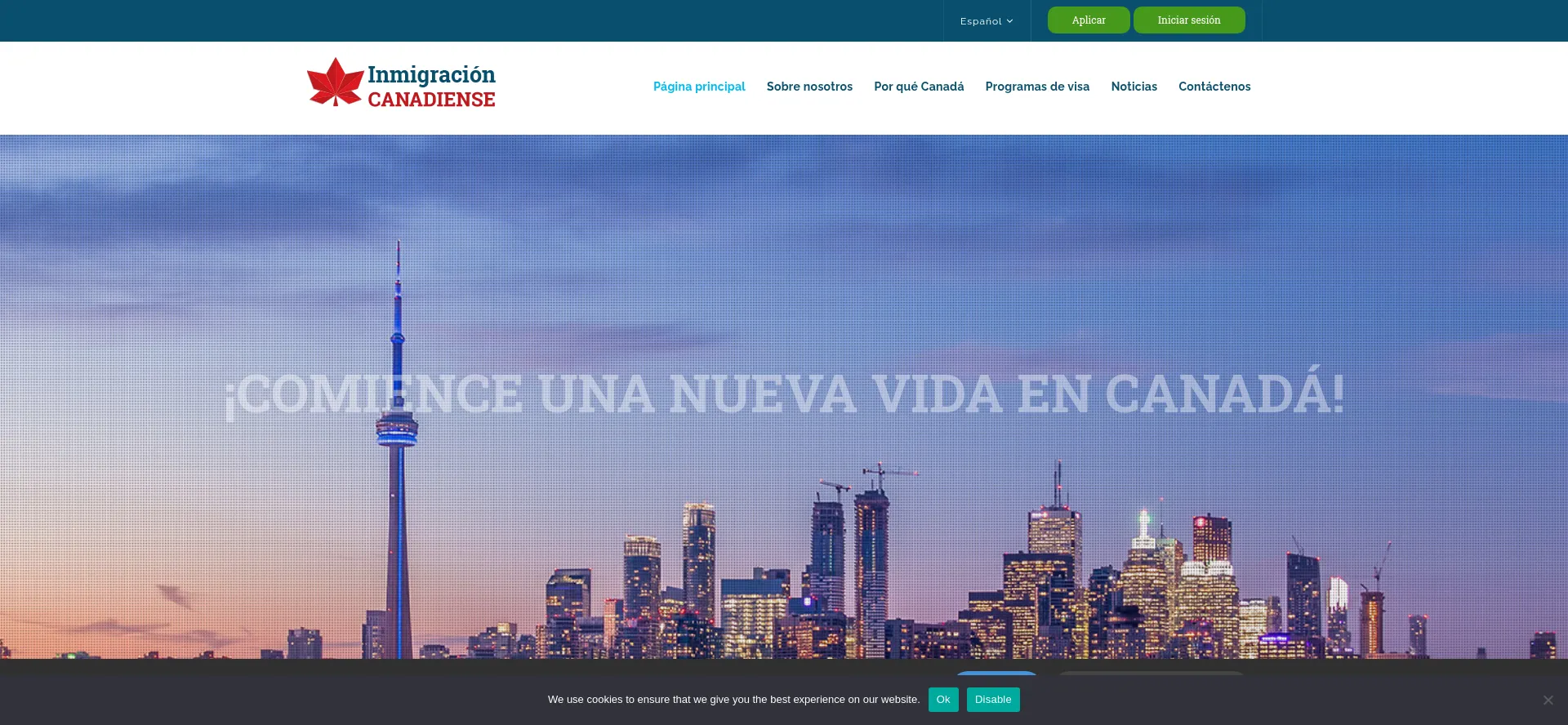 Website screenshot of Payments.inmigracioncanadiense.com