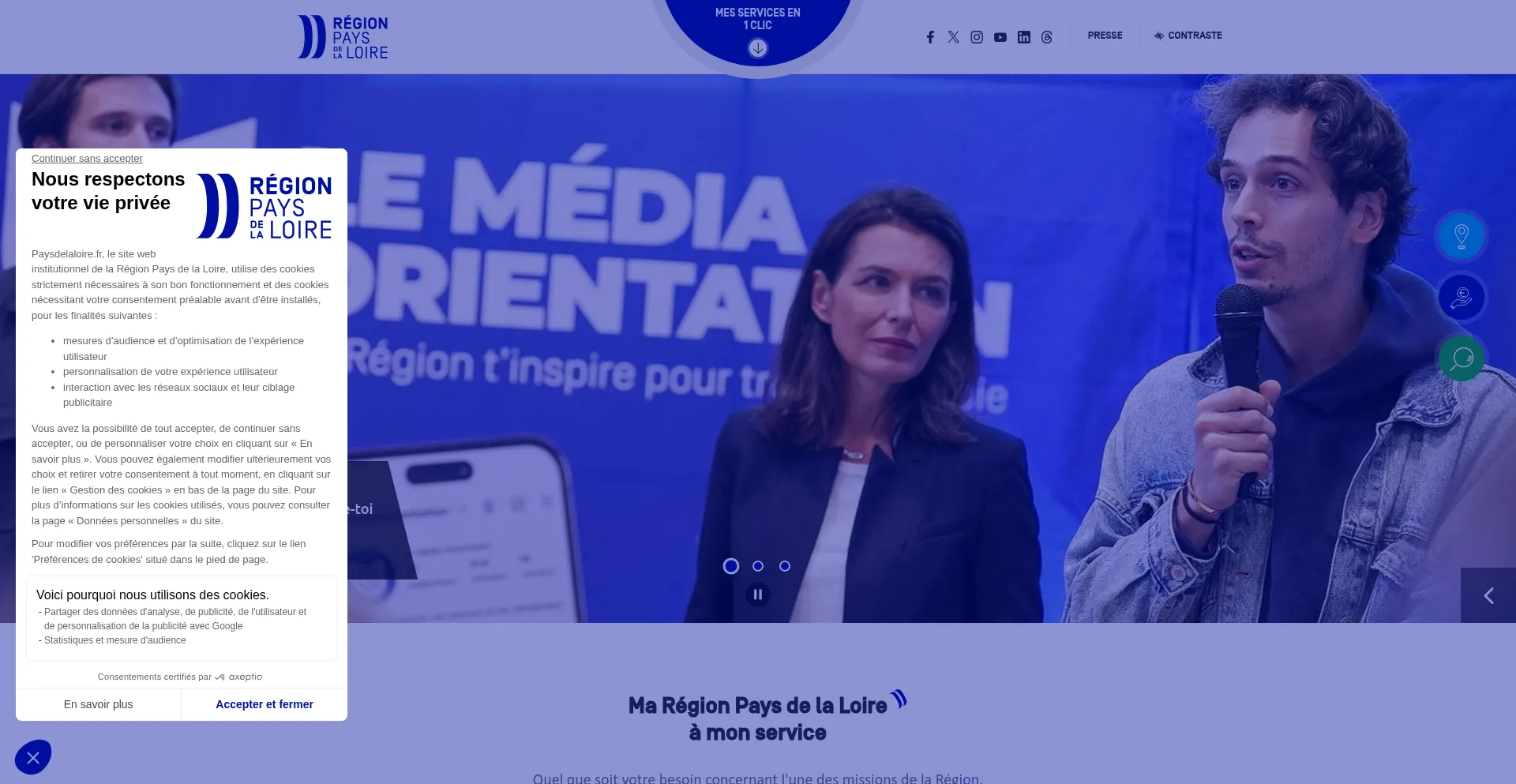 Website screenshot of Paysdelaloire.fr