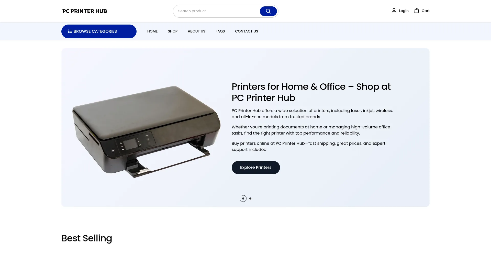 Website screenshot of Pcprinterhub.com