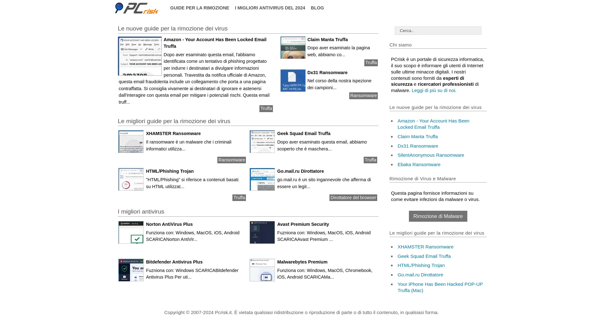 Website screenshot of Pcrisk.it