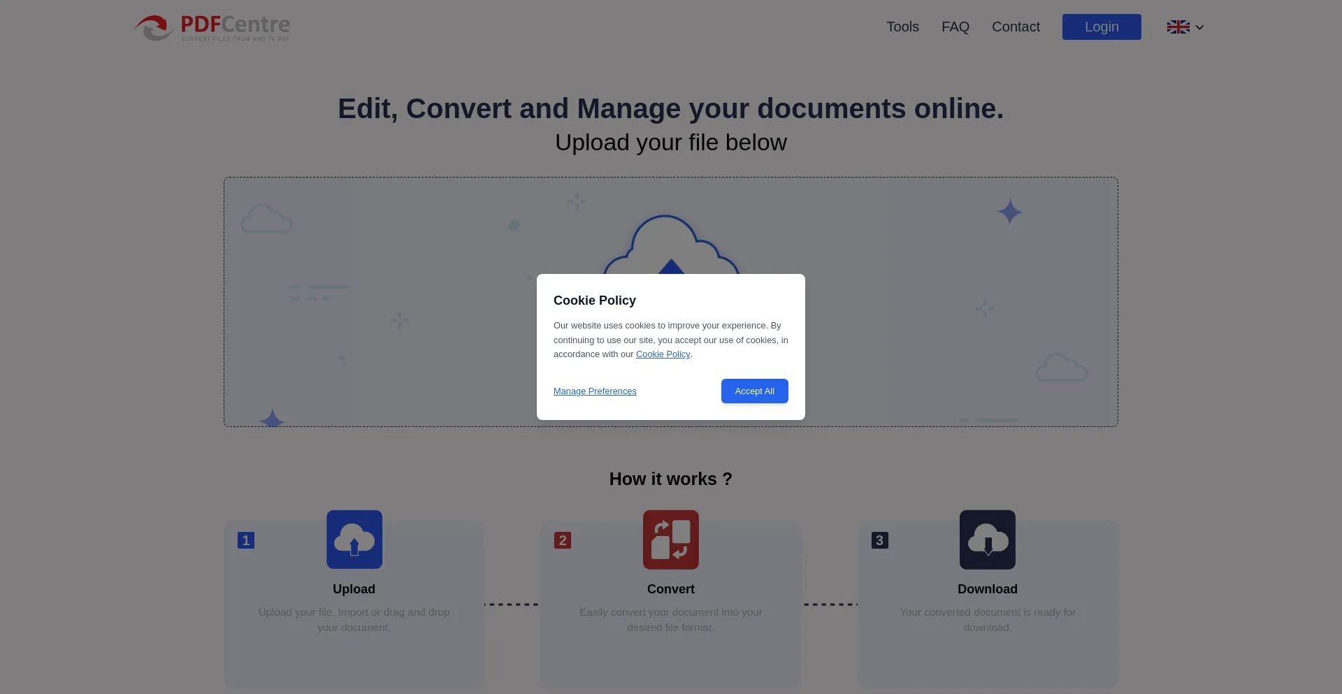 Website screenshot of Pdfcentre.io