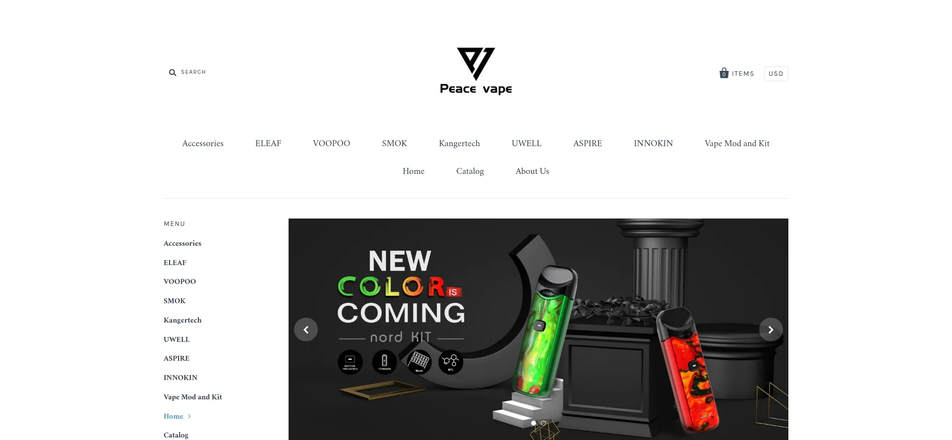 Website screenshot of Peace-vape.com