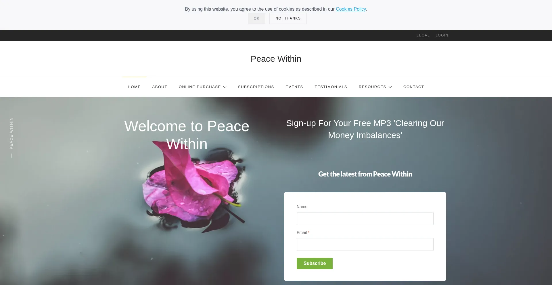 Website screenshot of Peacewithin.online